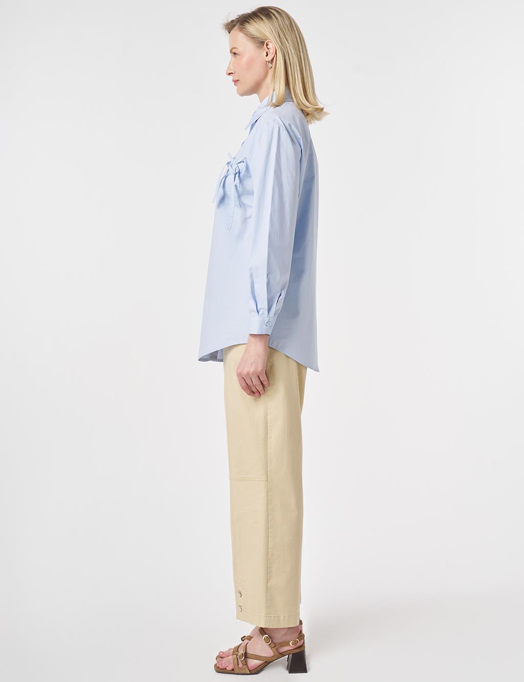 100% Cotton Bow-Detail Blouse Blue