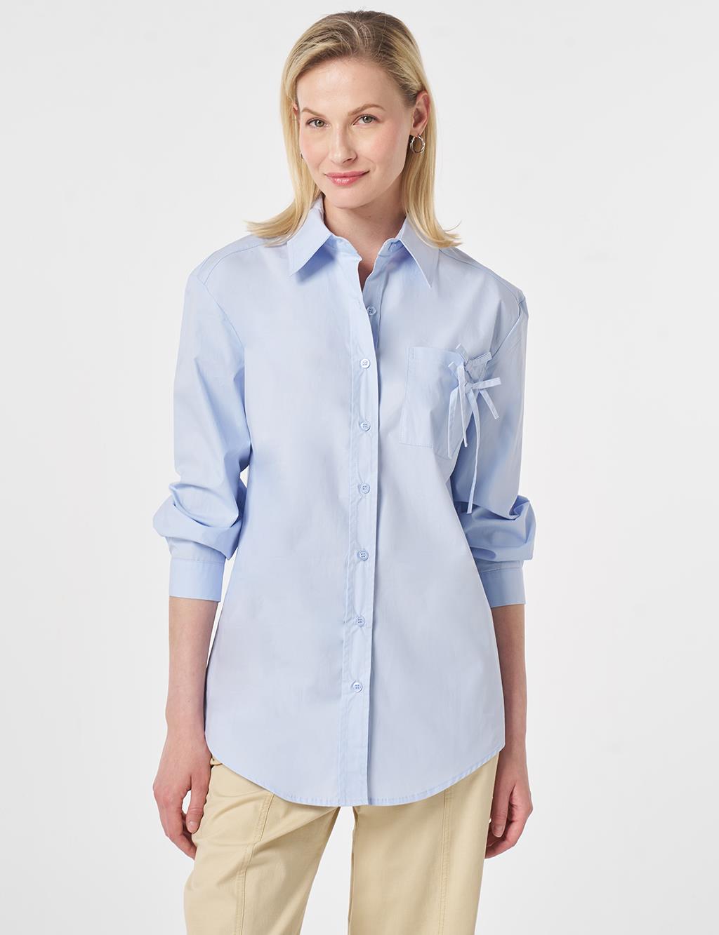 100% Cotton Bow-Detail Blouse Blue