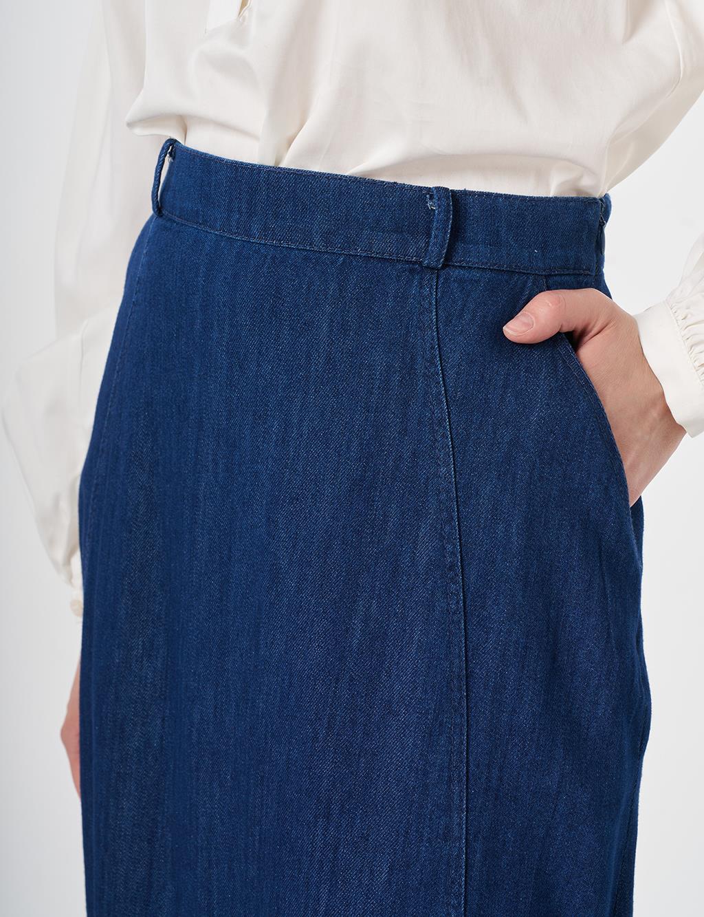 High-Waisted Denim Skirt Indigo