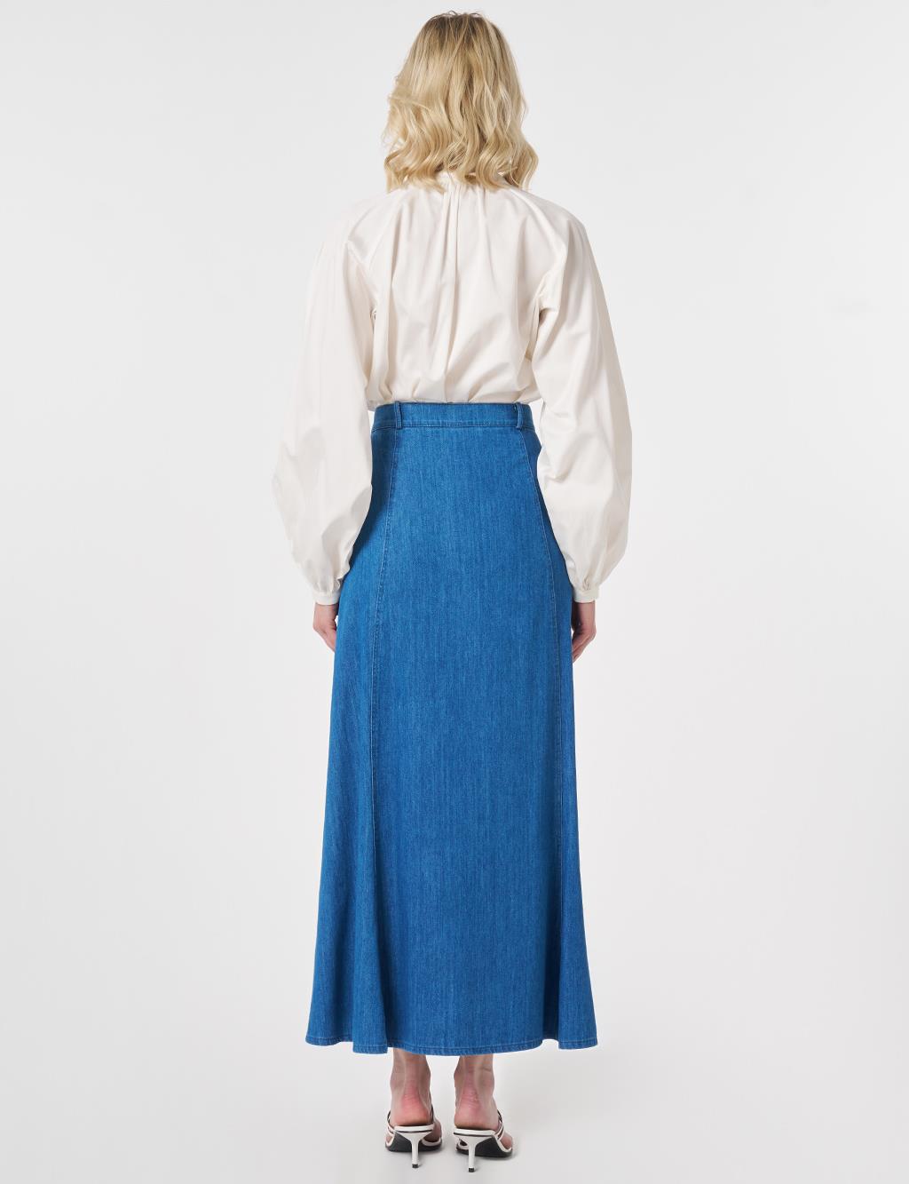 High-Waisted Denim Skirt Blue