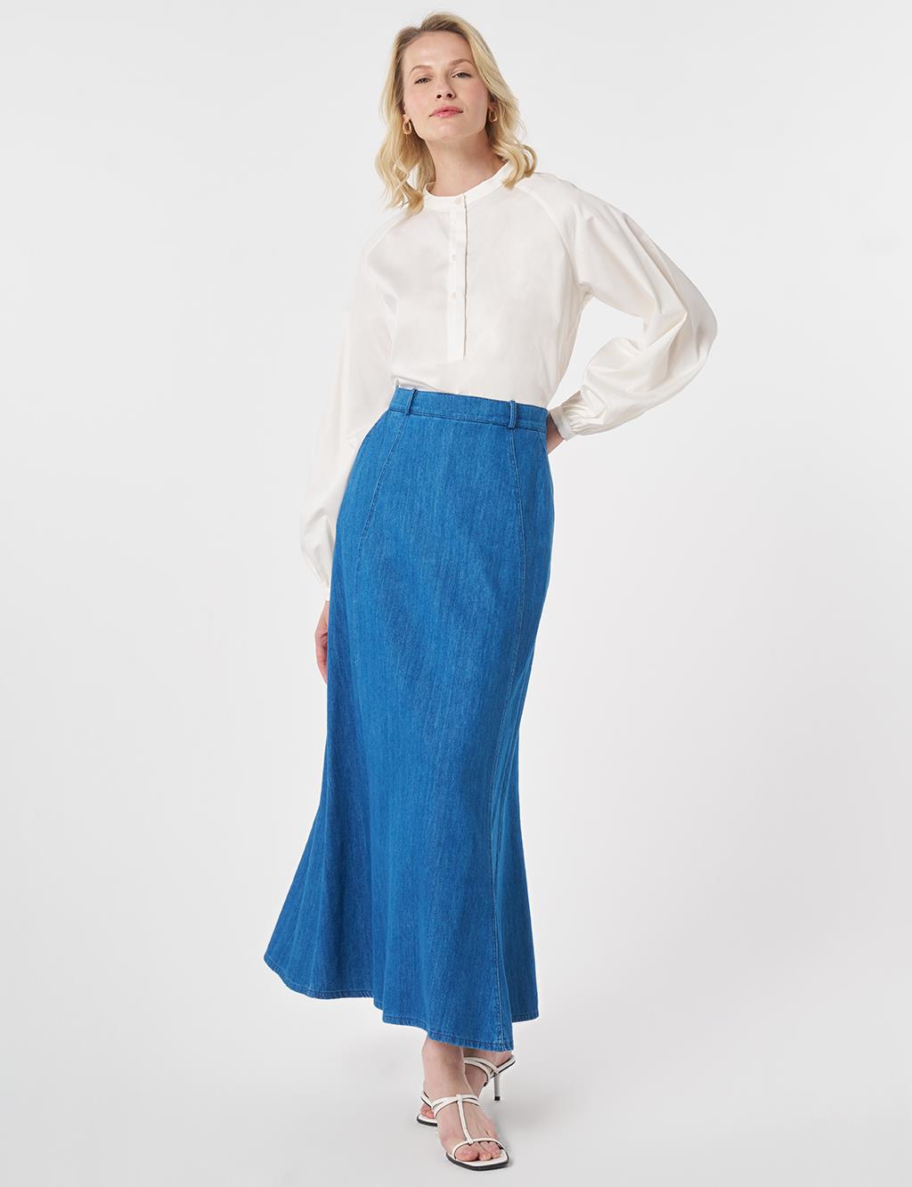 High-Waisted Denim Skirt Blue