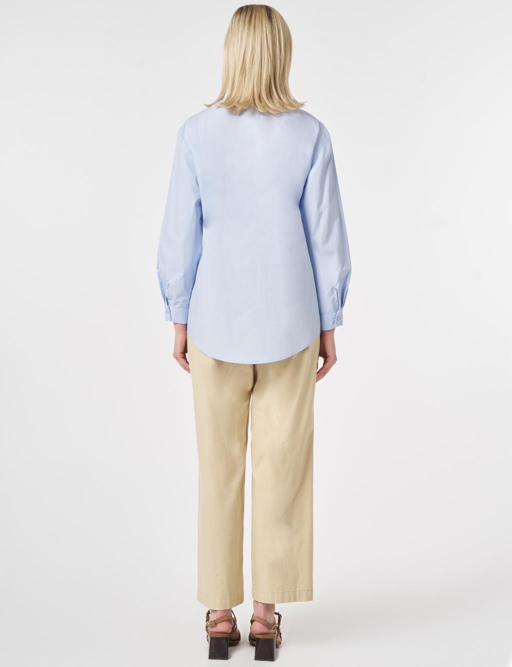 100% Cotton Bow-Detail Blouse Blue