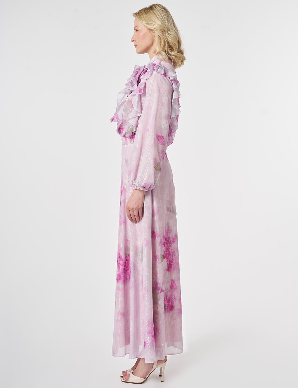 Floral Desen Etekli Takım Lila 