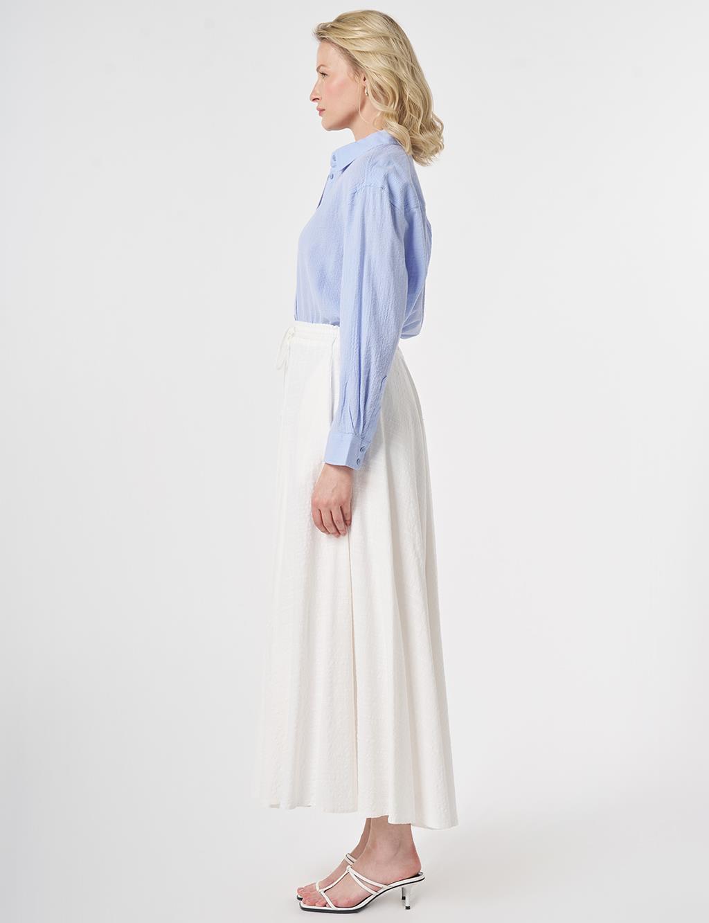 Crinkled Flared Skirt Off White