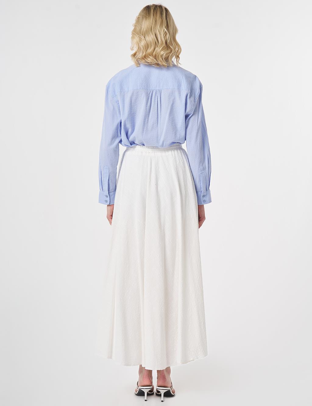 Crinkled Flared Skirt Off White