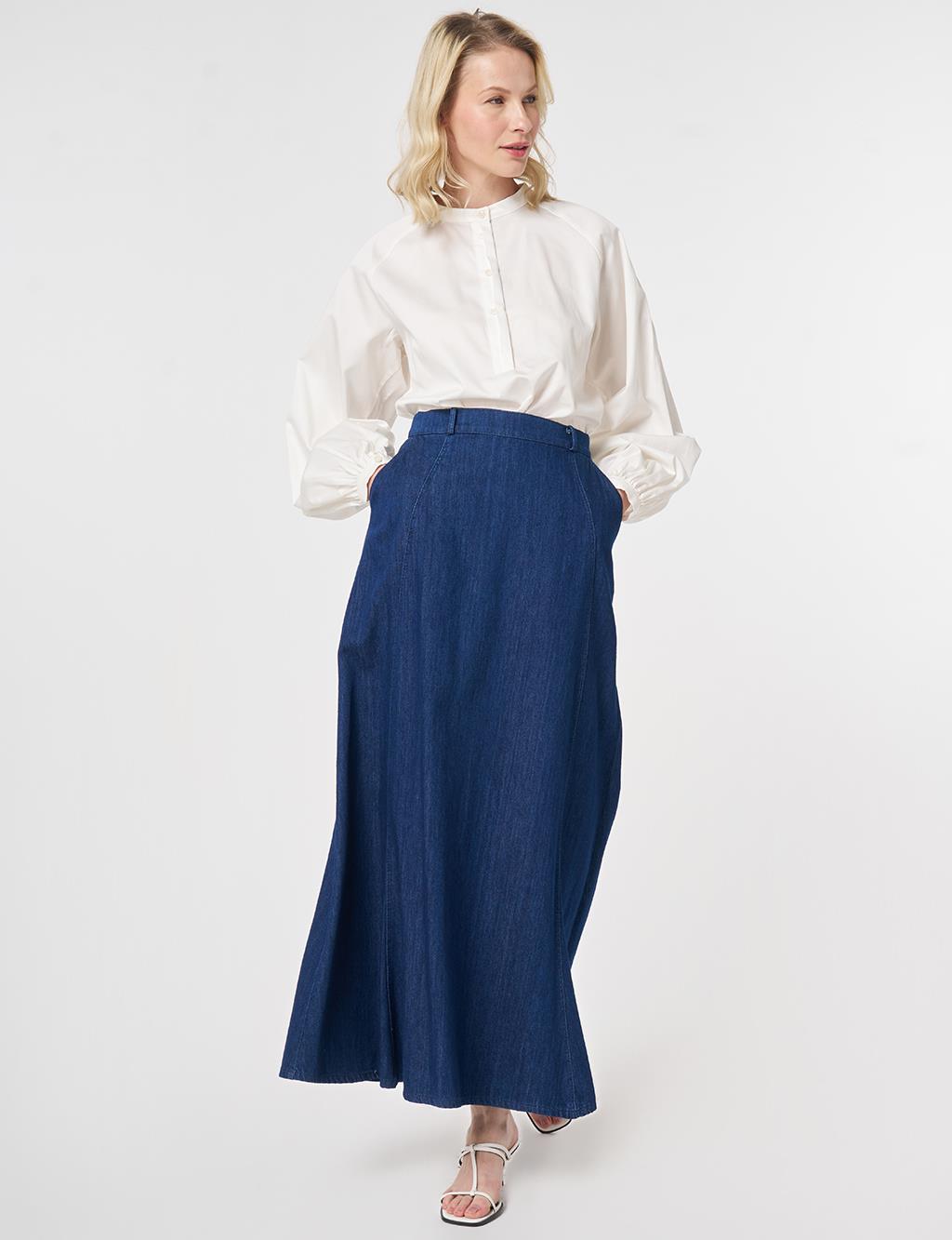 High-Waisted Denim Skirt Indigo