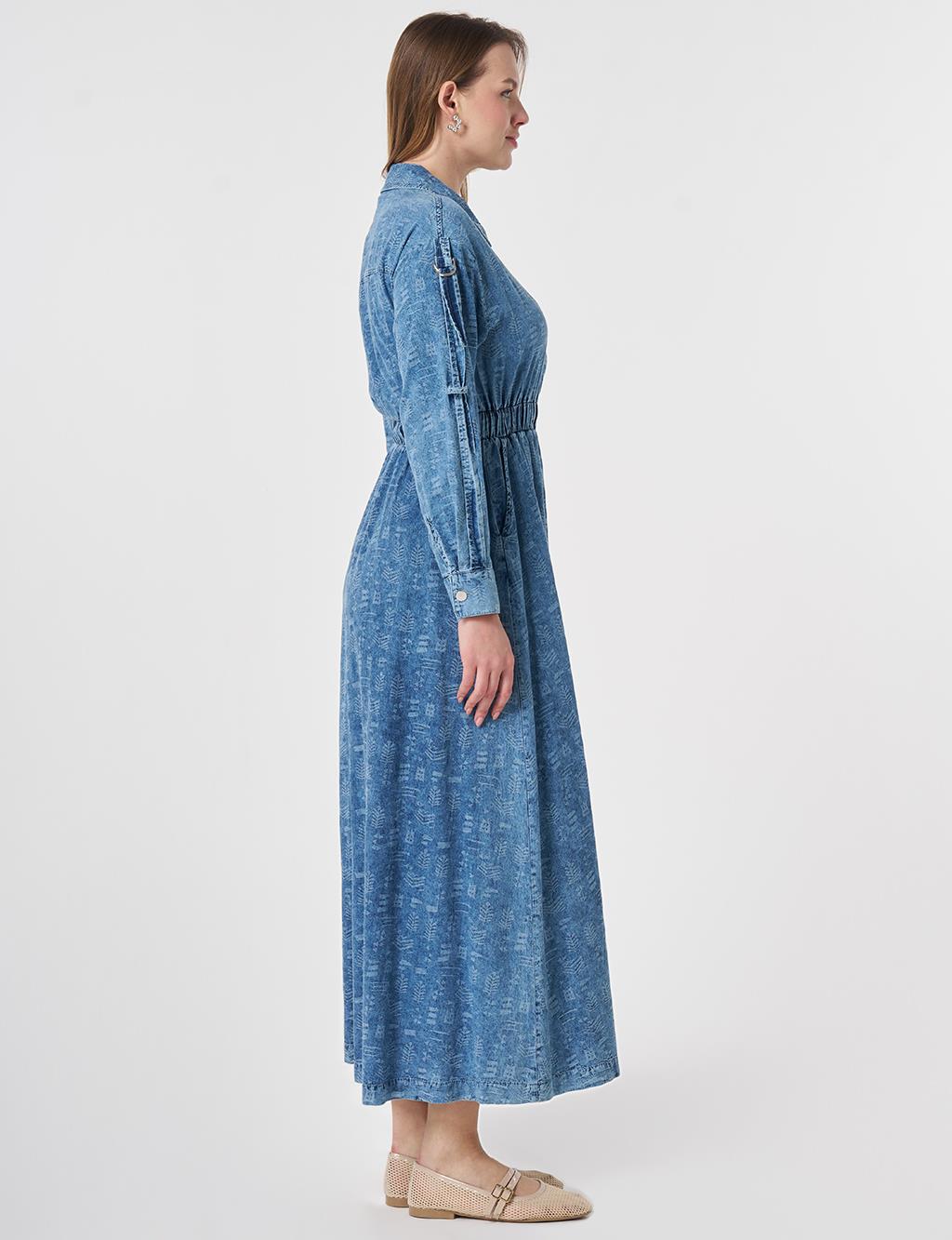 Sport Stitch Detailed Denim Dress Blue