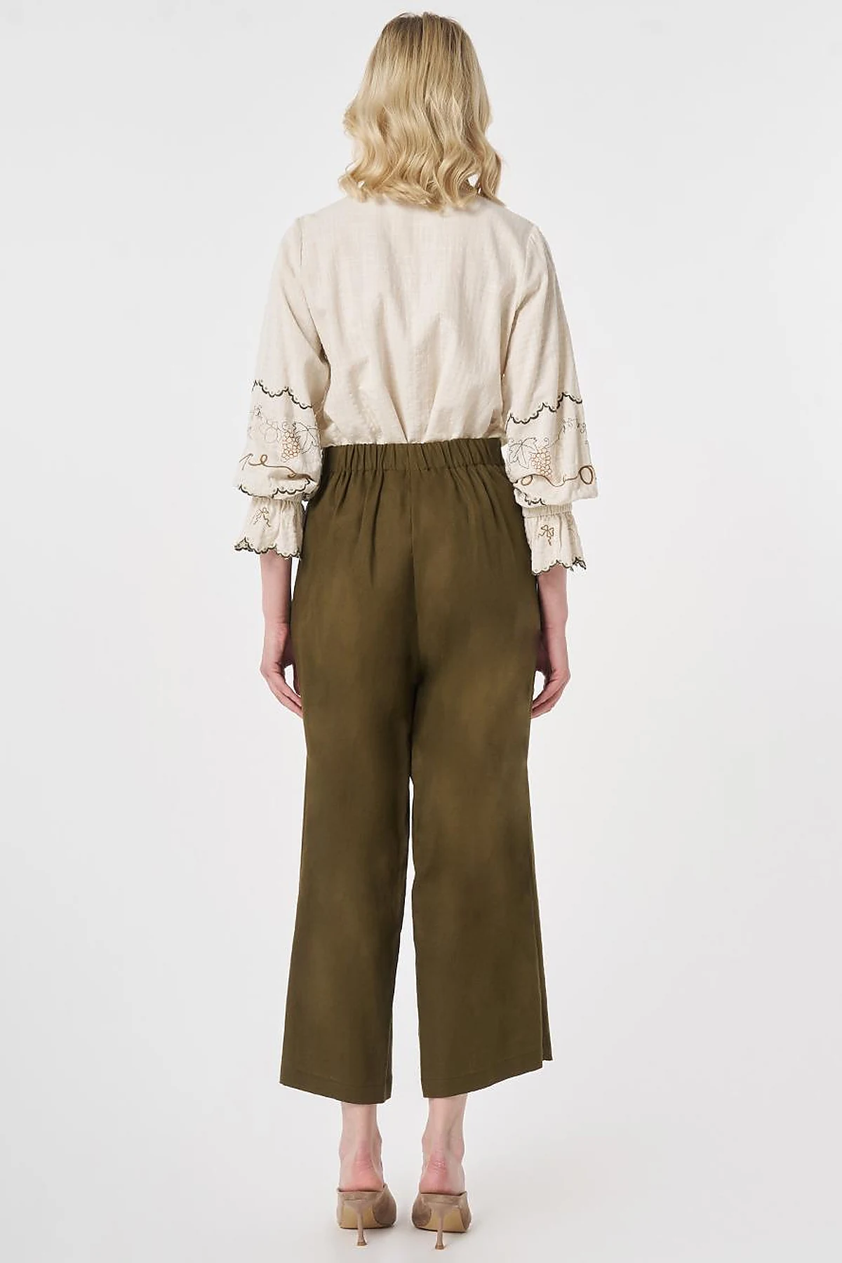 Tie-Detail Linen Lyocell Pants Dark Khaki