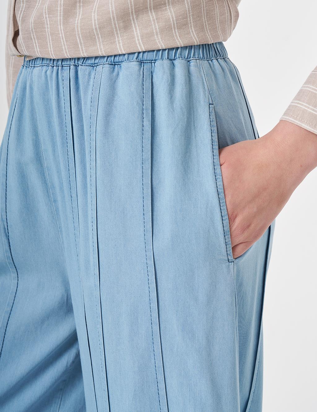 Geniş Paça Lyocell Pantolon Mavi