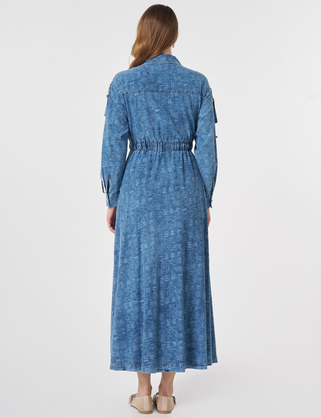 Sport Stitch Detailed Denim Dress Blue