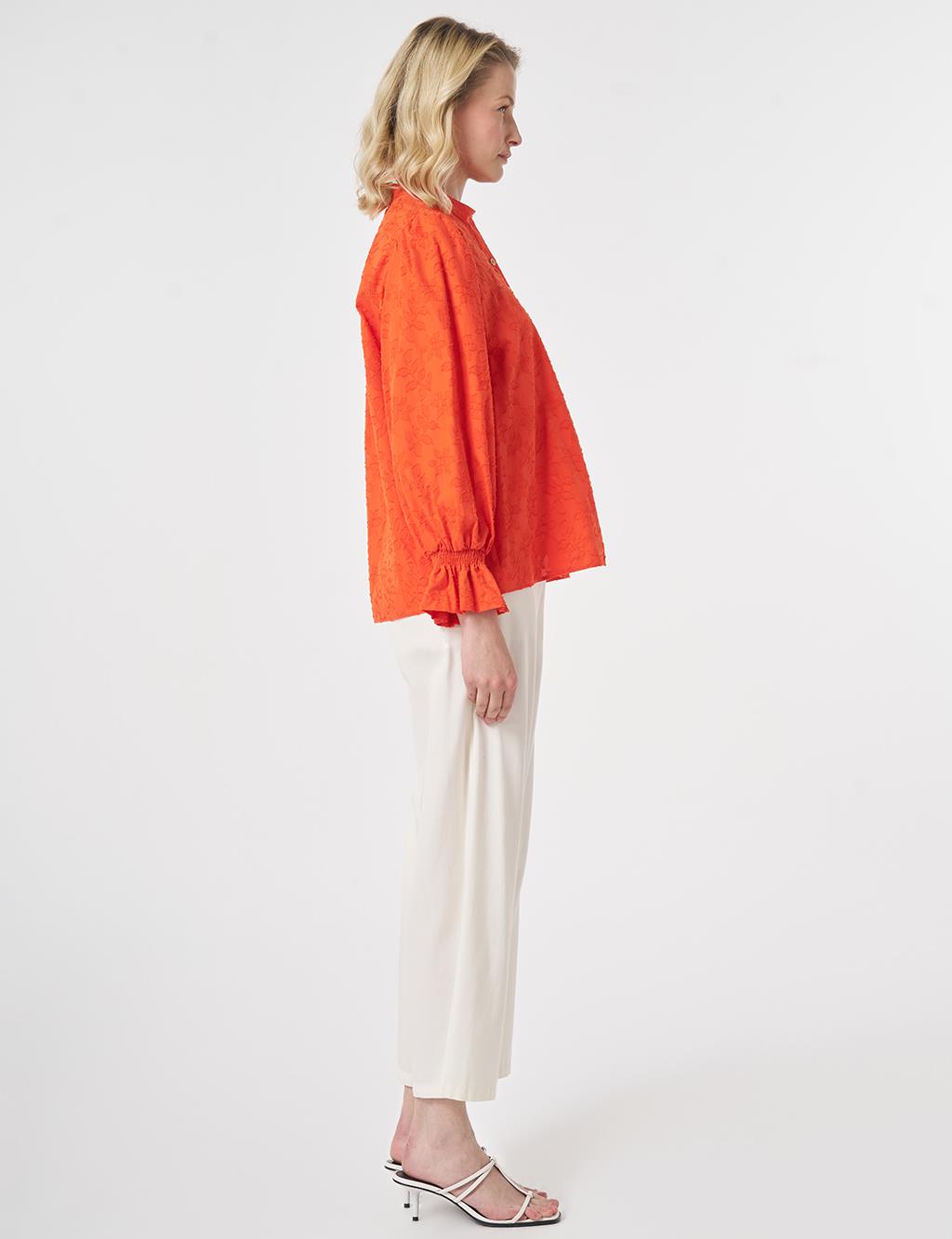 100% Cotton Floral Pattern Blouse Coral