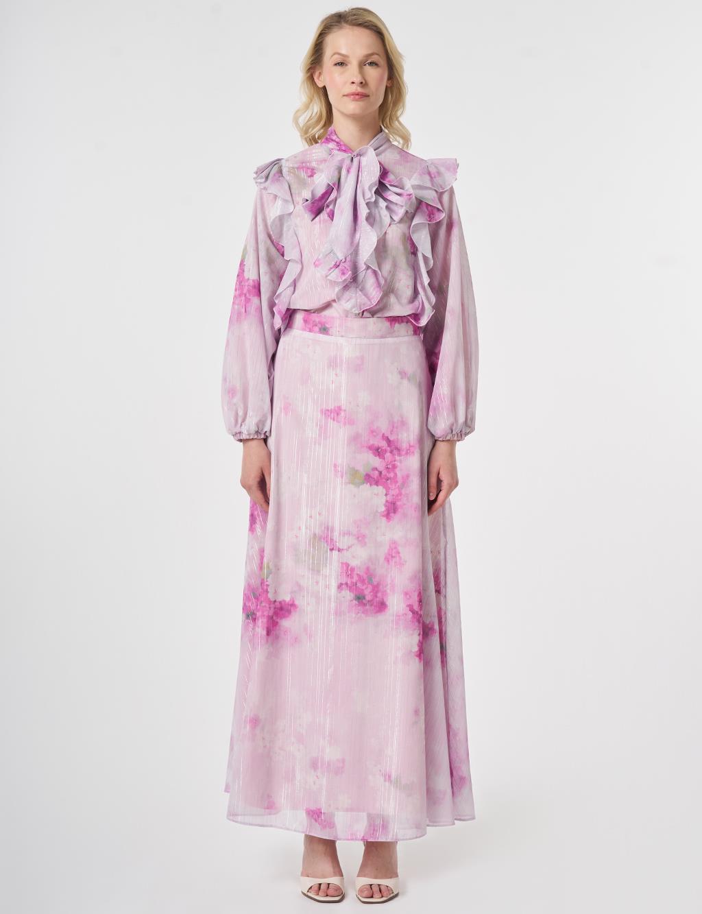 Floral Desen Etekli Takım Lila 