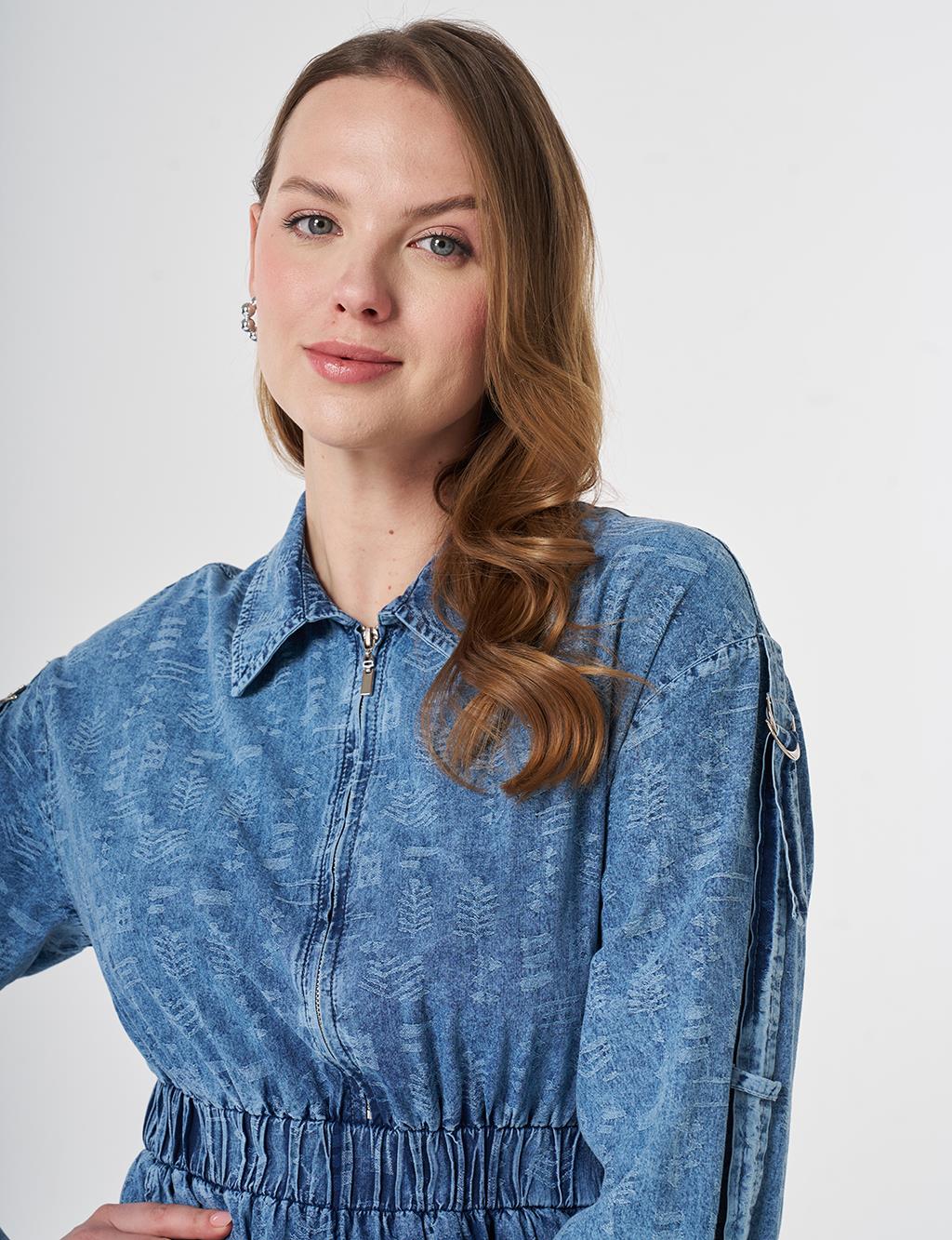 Sport Stitch Detailed Denim Dress Blue
