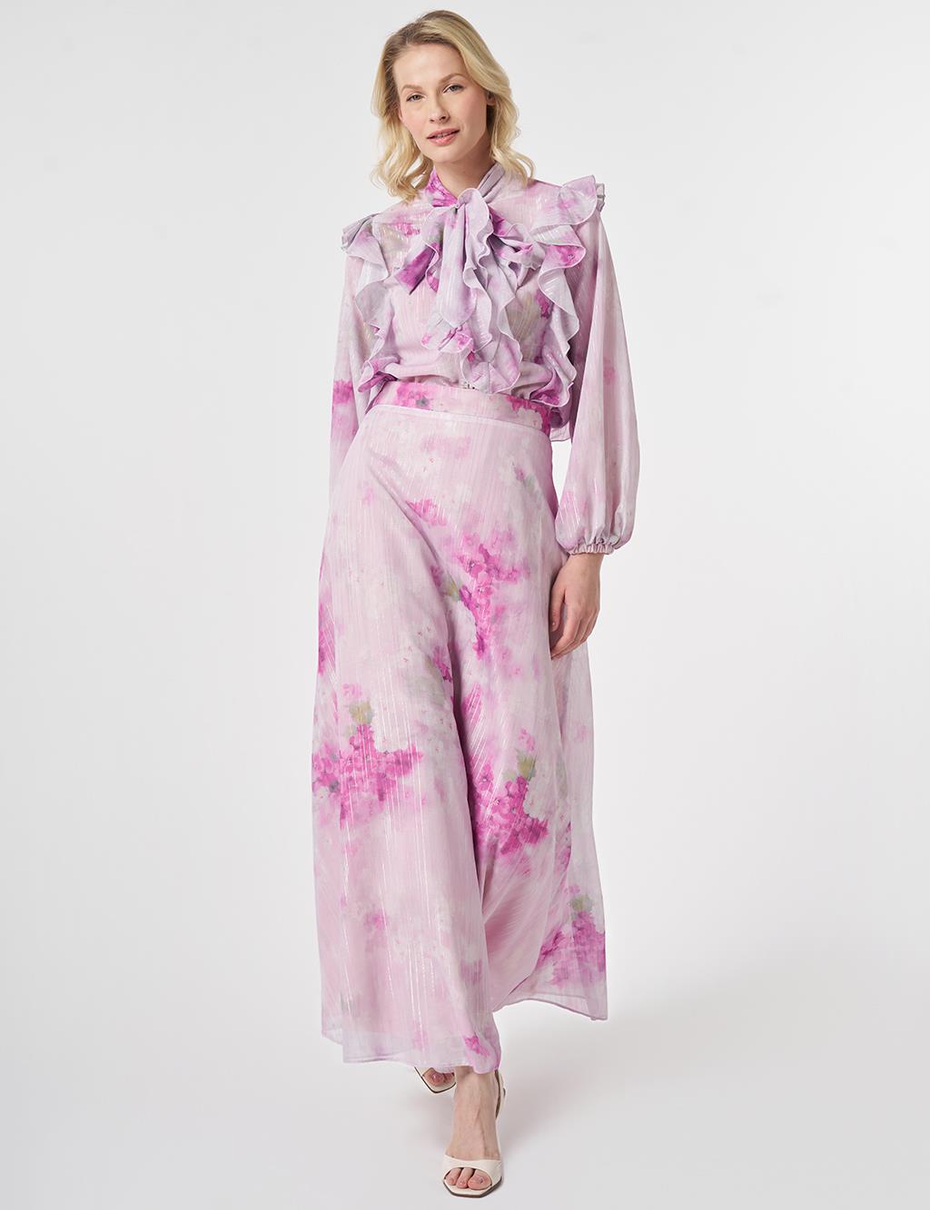 Floral Desen Etekli Takım Lila 