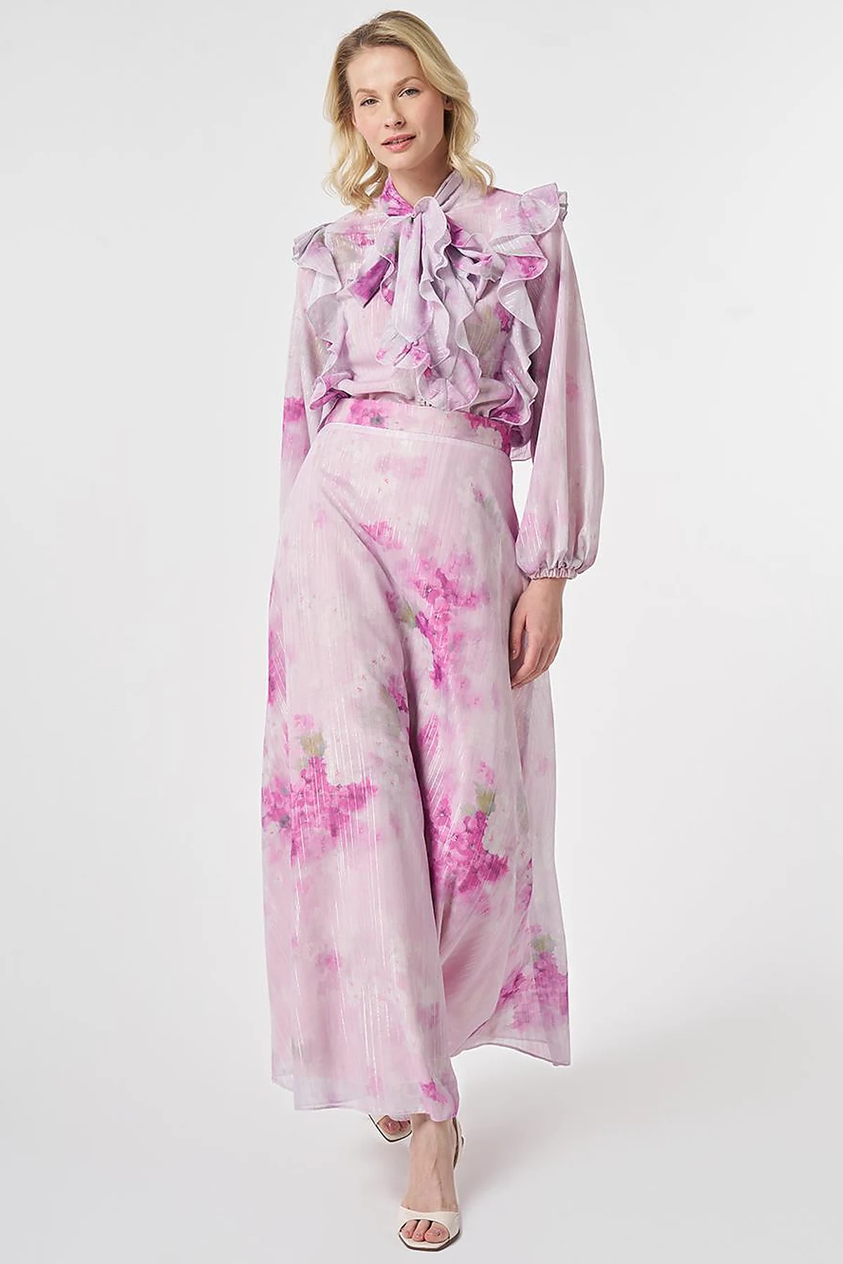 Floral Desen Etekli Takım Lila 