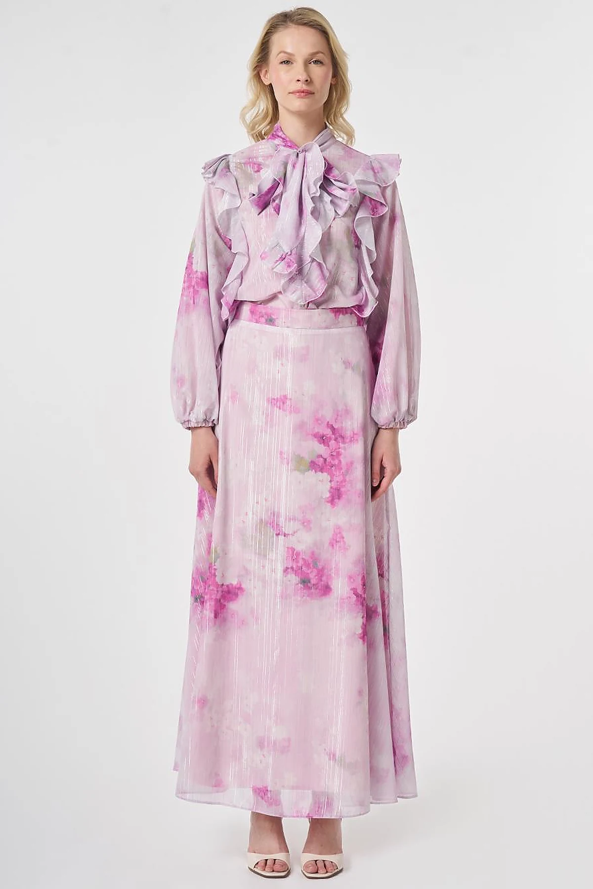 Floral Desen Etekli Takım Lila 