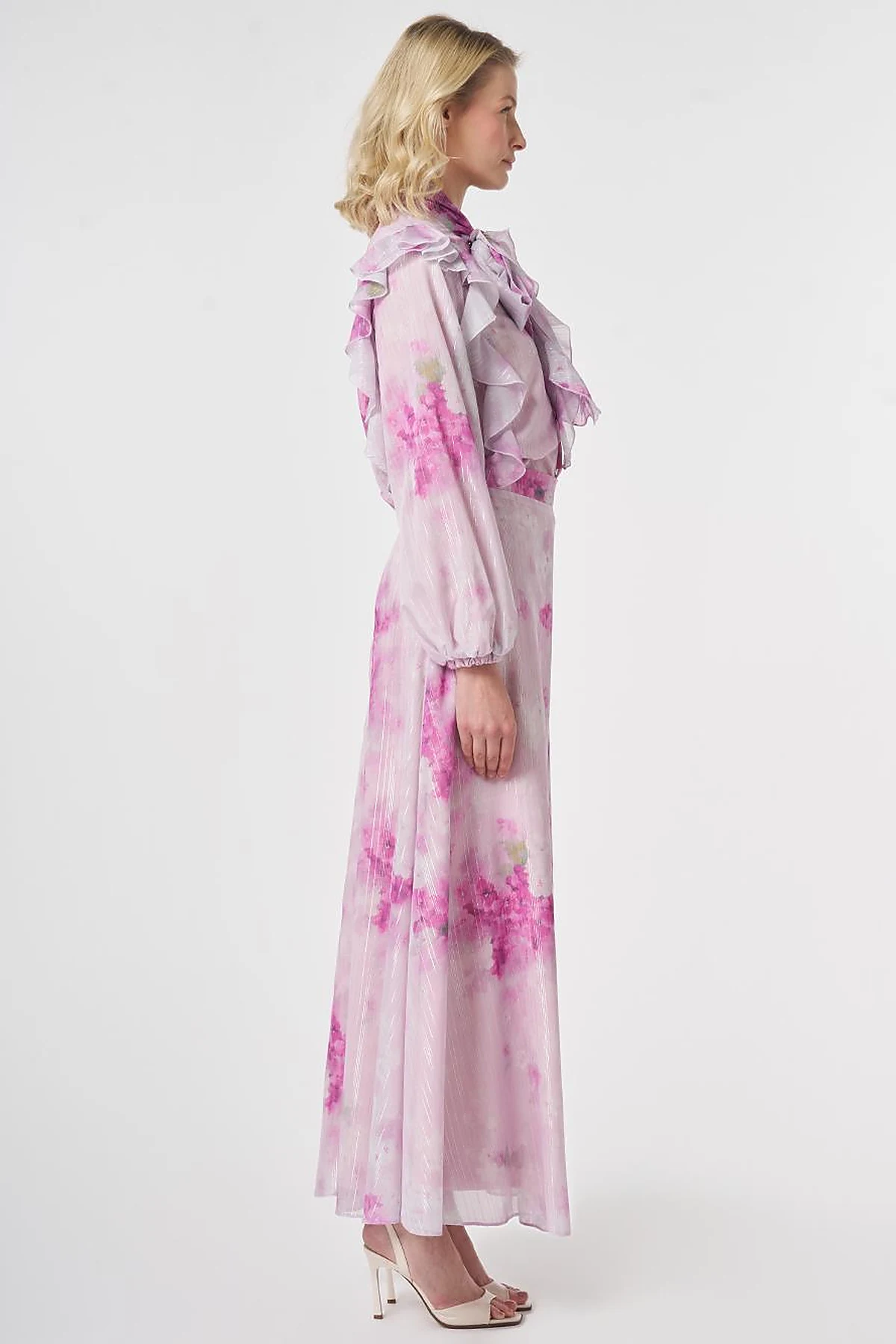 Floral Desen Etekli Takım Lila 