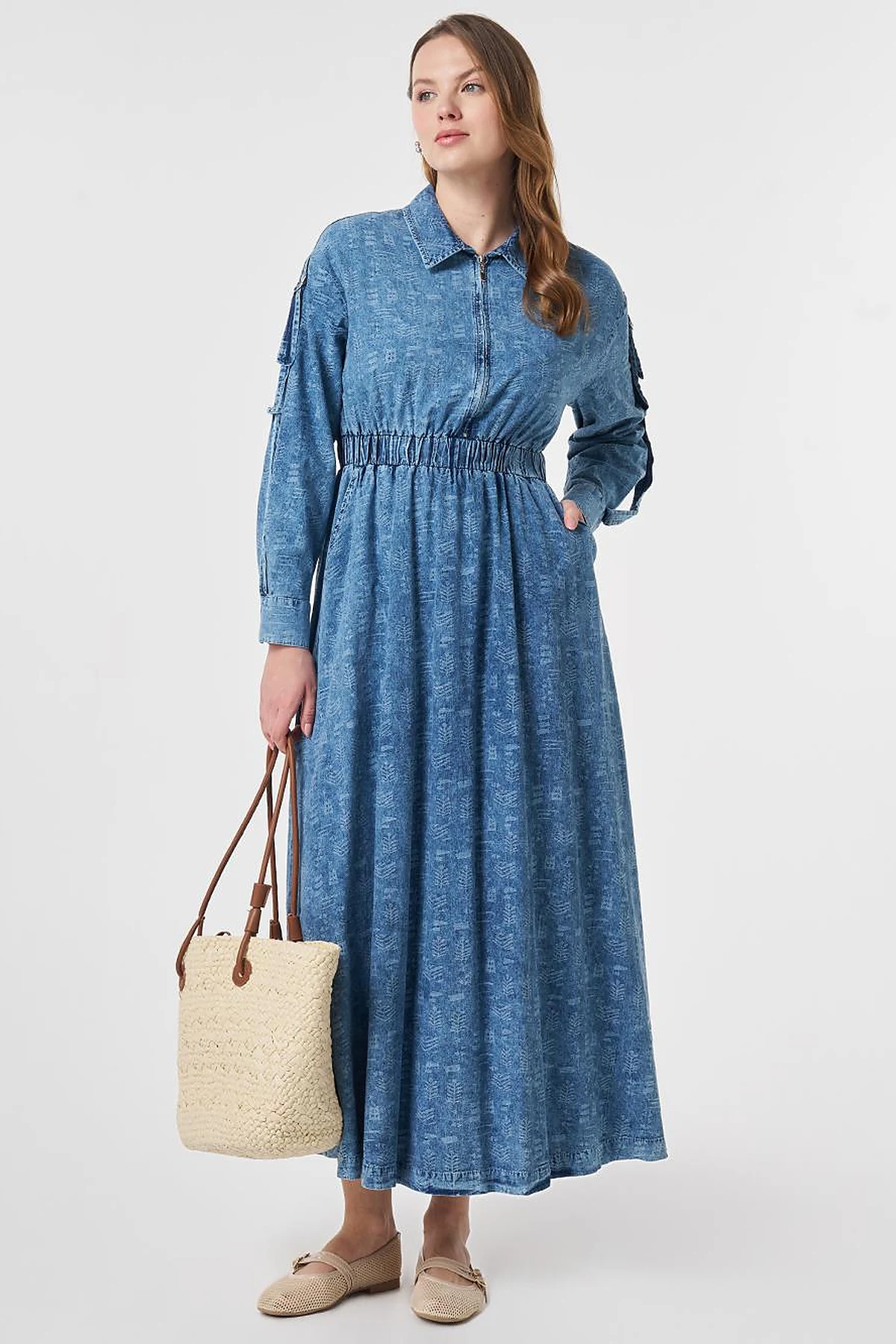 Sport Stitch Detailed Denim Dress Blue