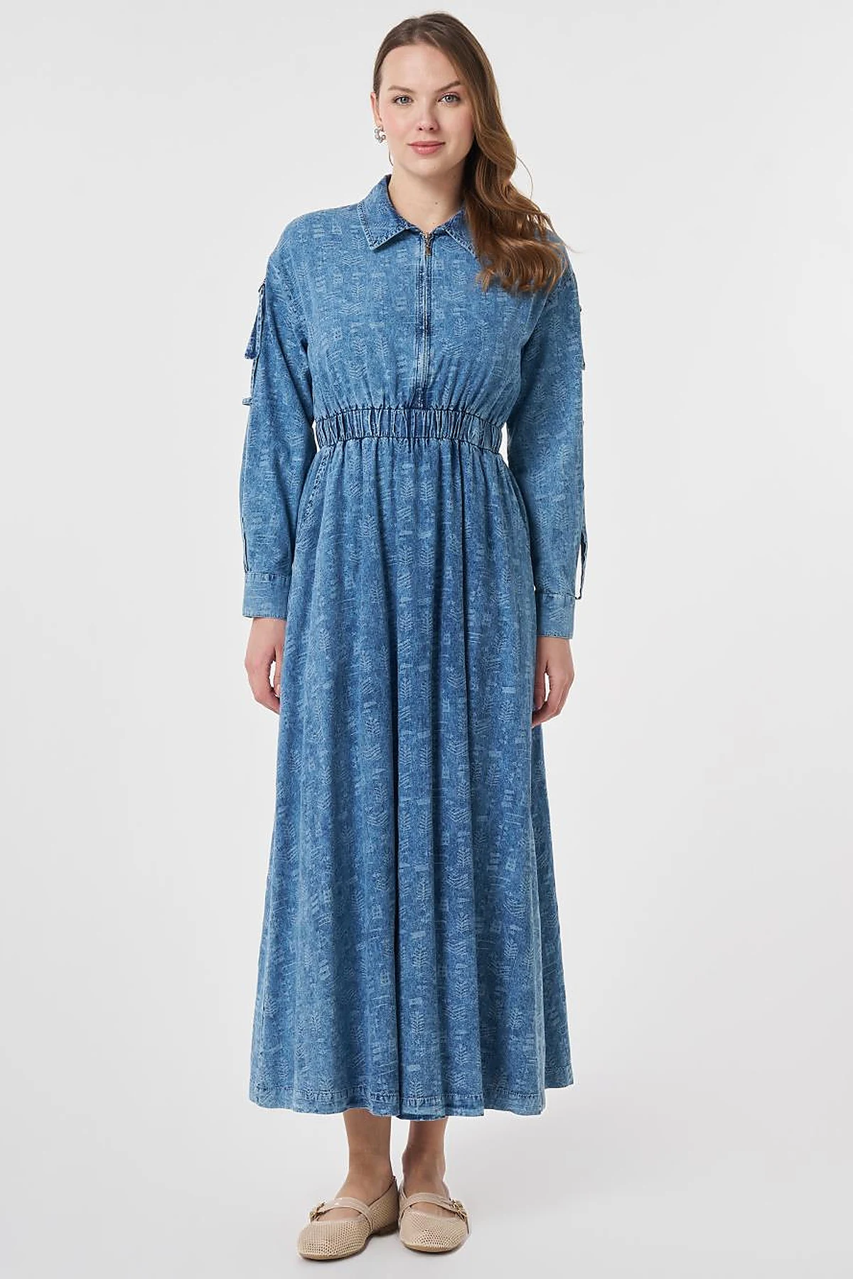 Sport Stitch Detailed Denim Dress Blue
