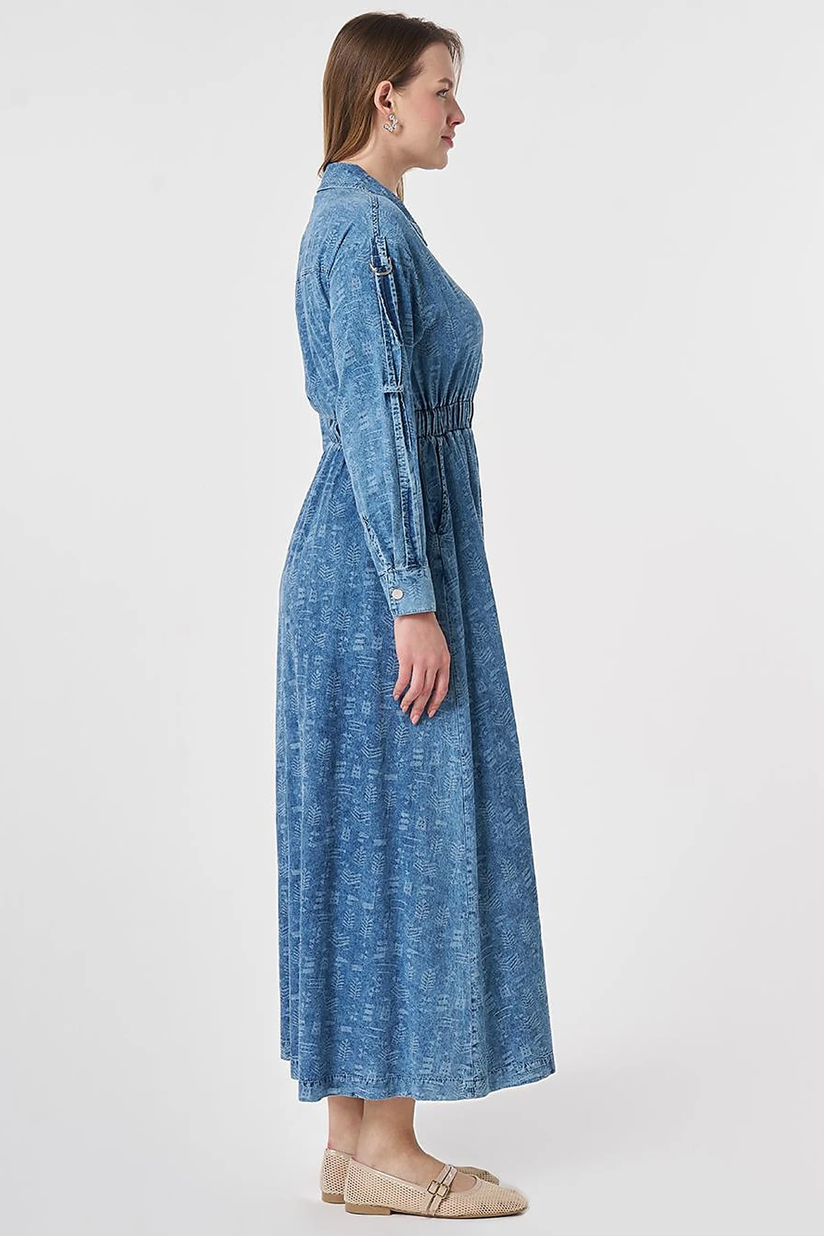 Sport Stitch Detailed Denim Dress Blue