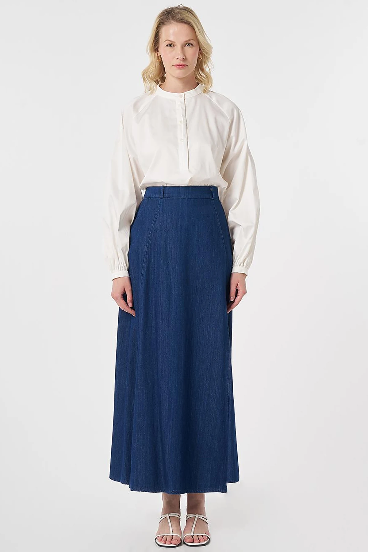 High-Waisted Denim Skirt Indigo
