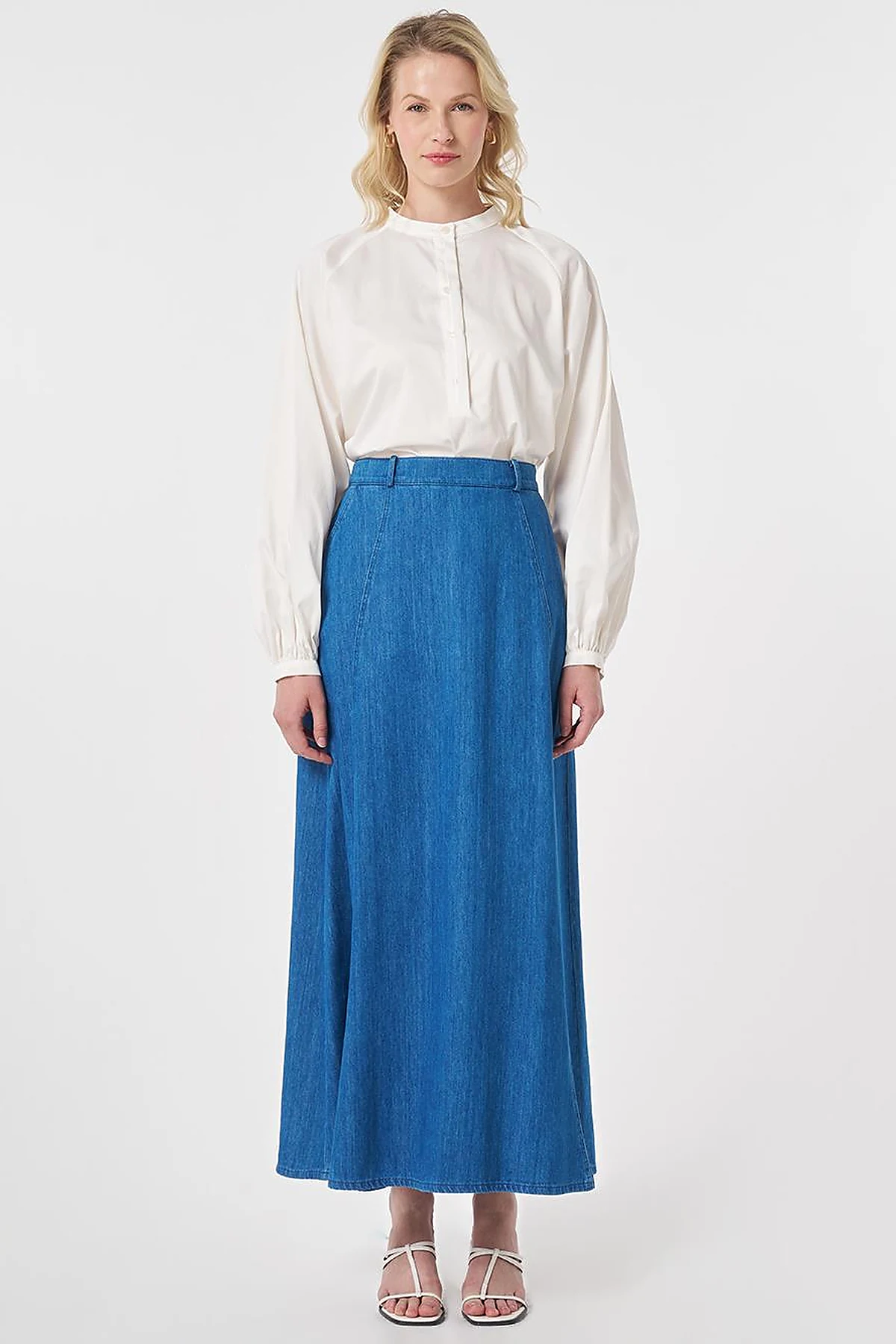High-Waisted Denim Skirt Blue