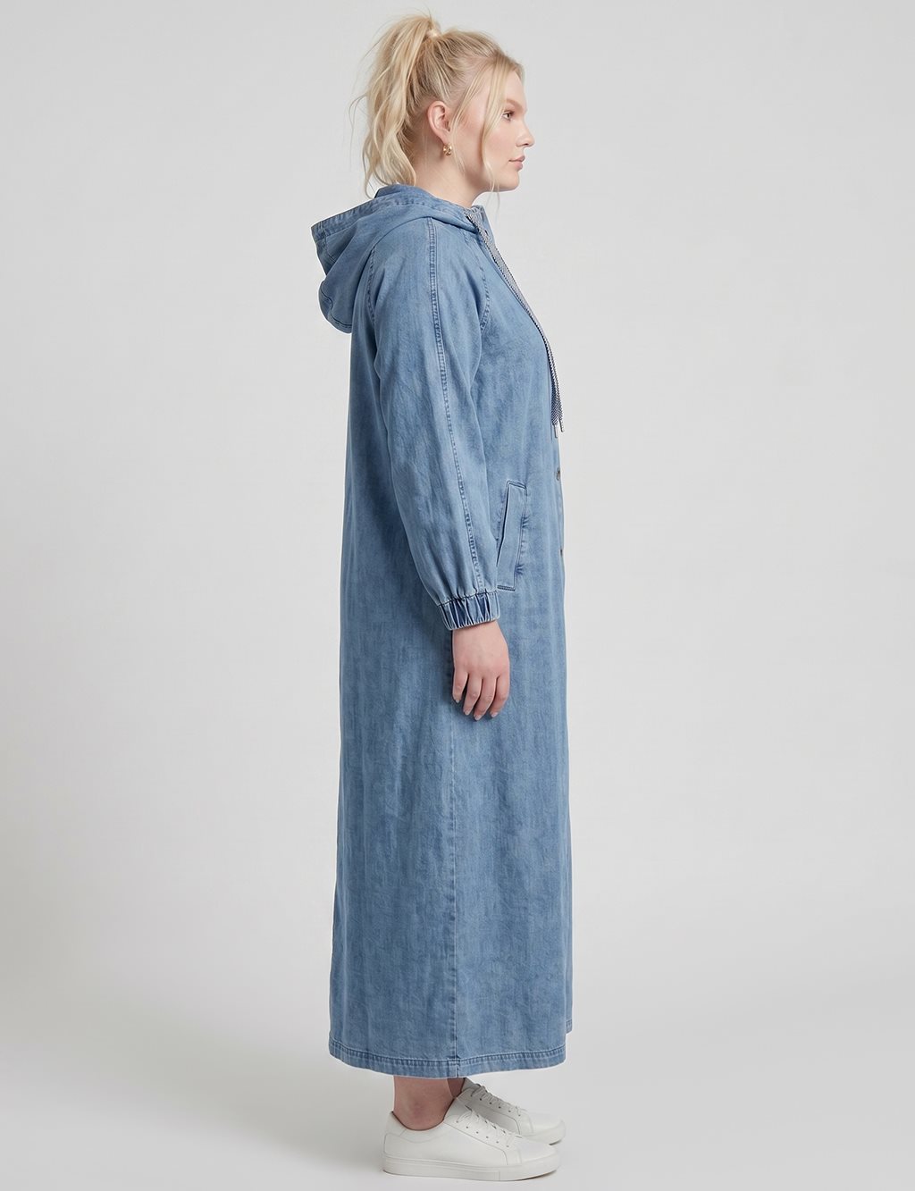 Kapüşon Detaylı Denim Giy Çık Mavi
