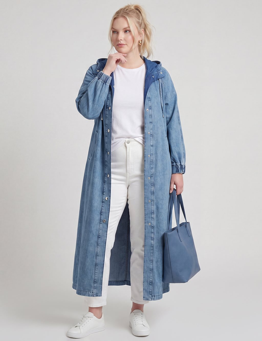 Kapüşon Detaylı Denim Giy Çık Mavi