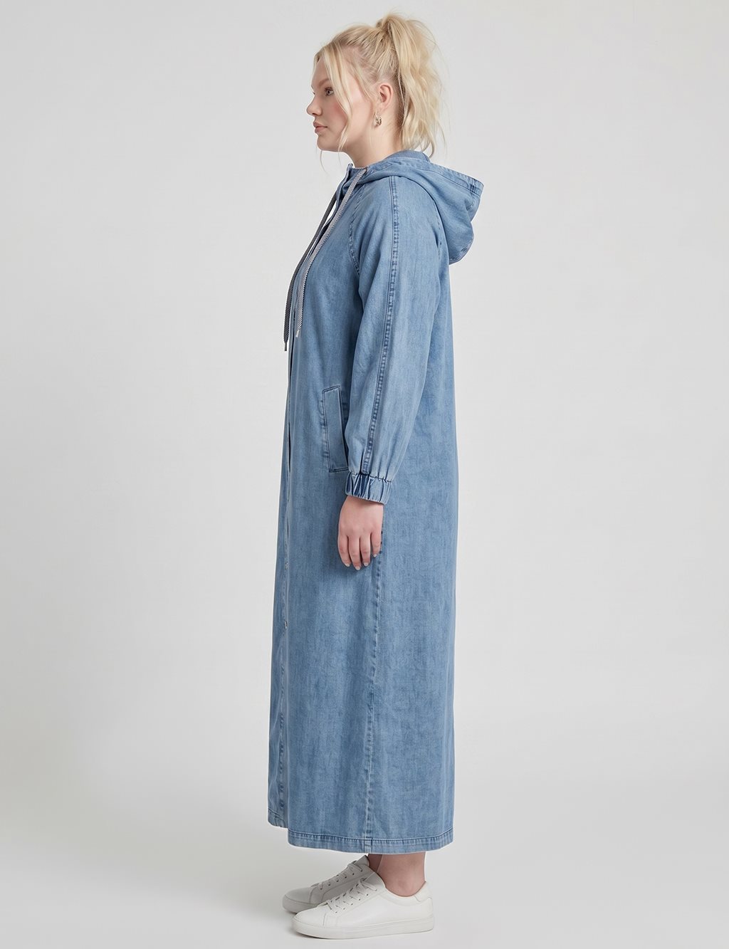 Kapüşon Detaylı Denim Giy Çık Mavi