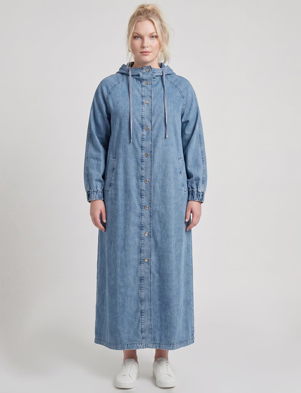 Kapüşon Detaylı Denim Giy Çık Mavi