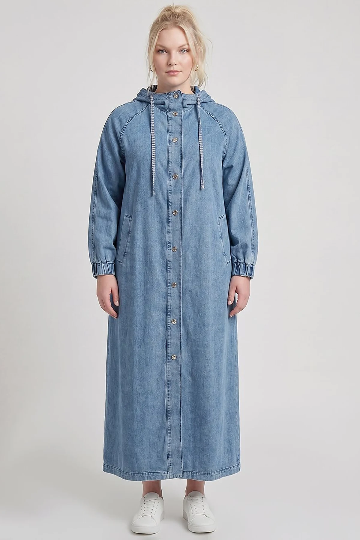 Hooded Denim Throw-On Jacket Blue