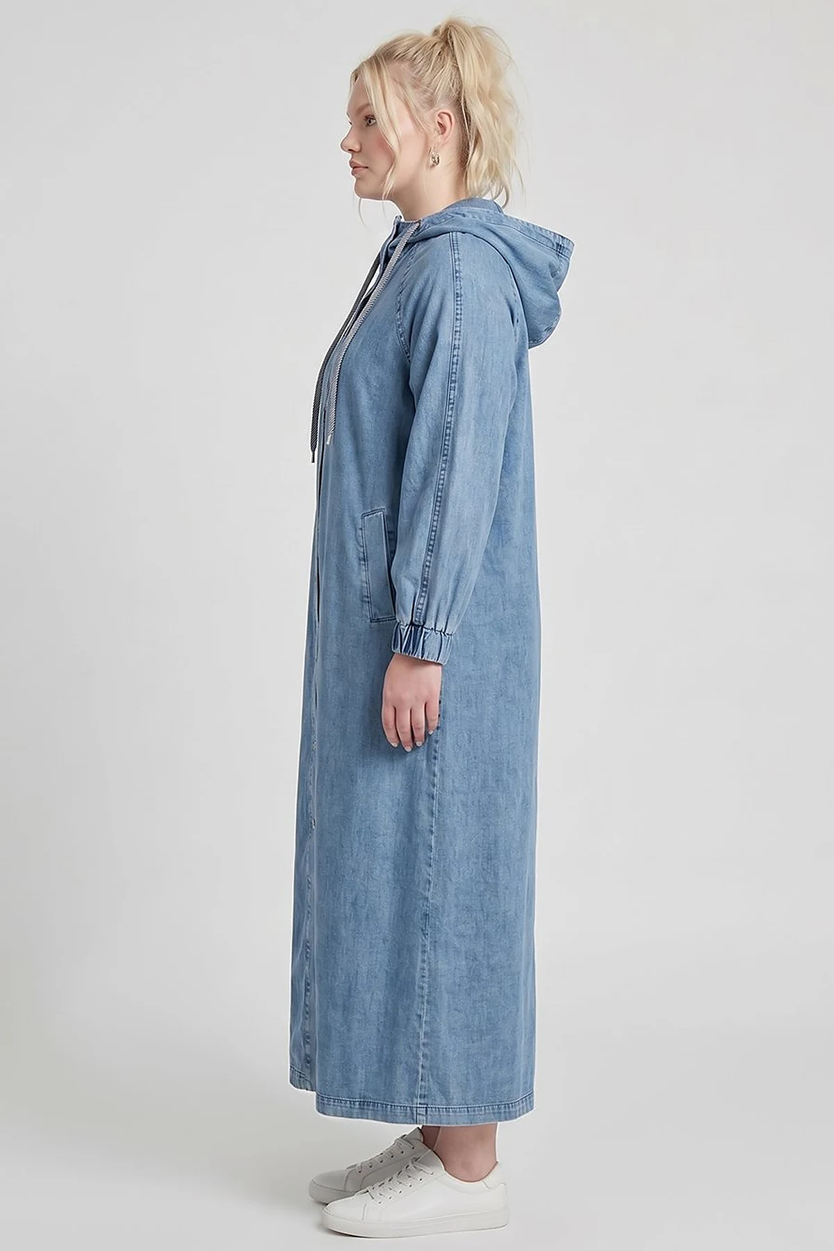 Hooded Denim Throw-On Jacket Blue
