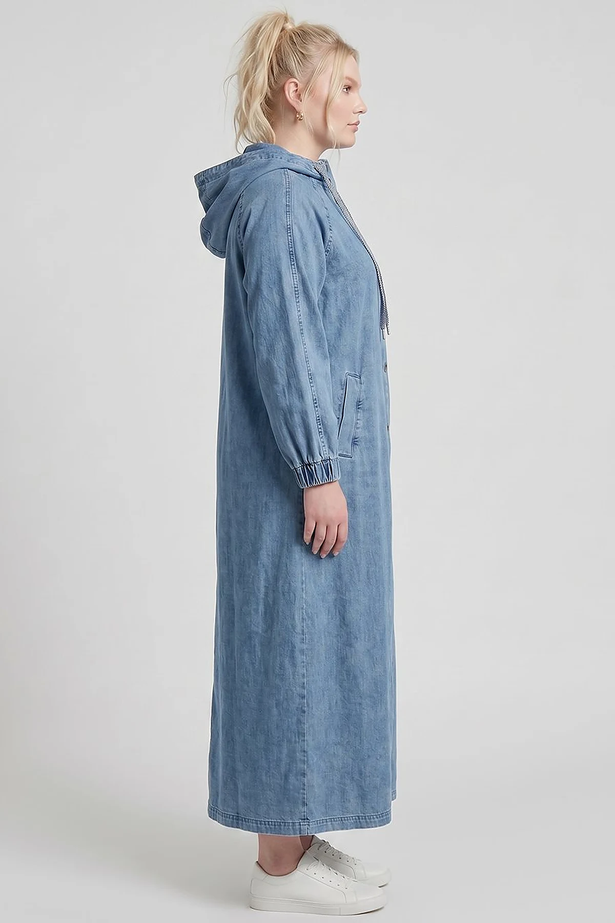Hooded Denim Throw-On Jacket Blue