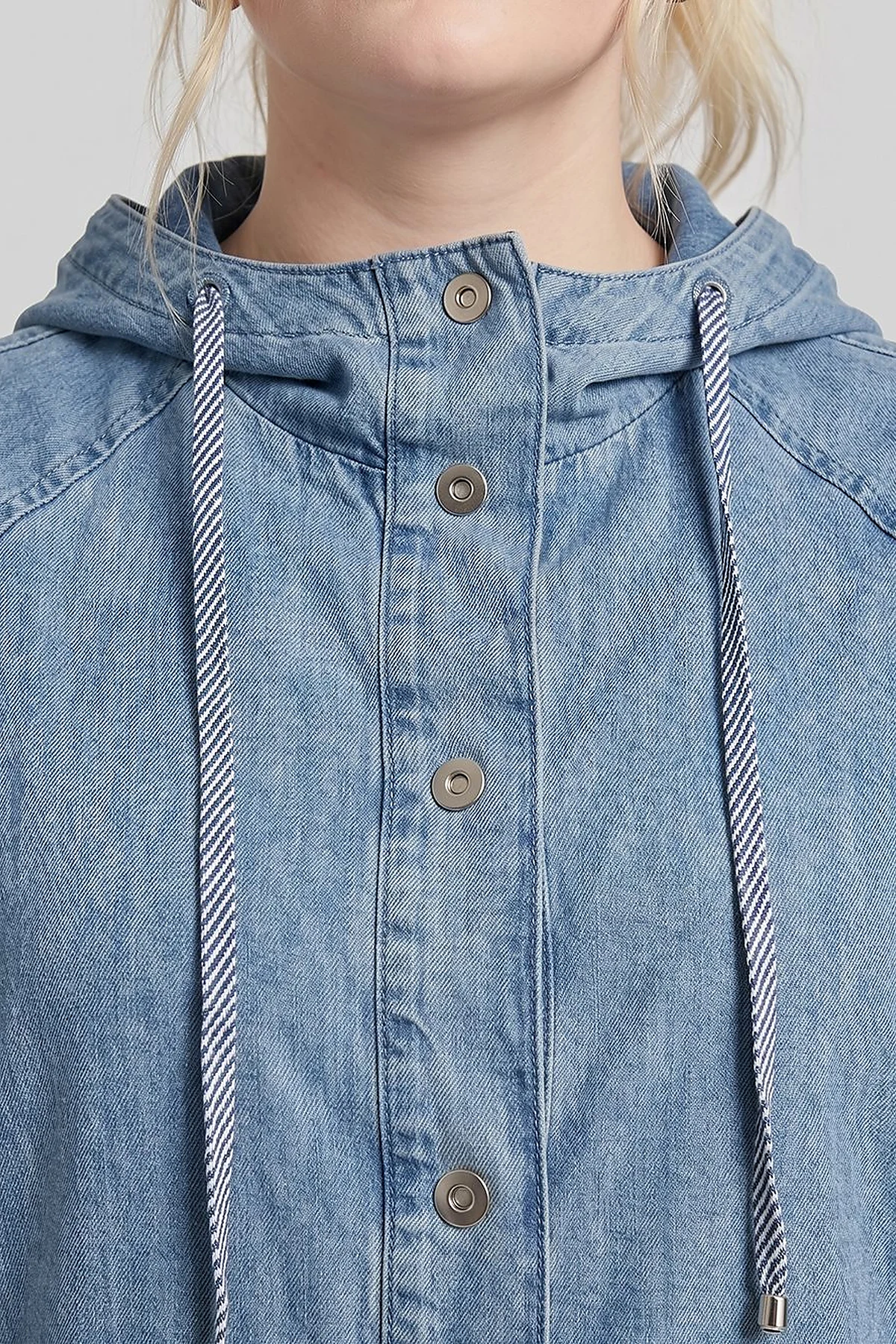 Hooded Denim Throw-On Jacket Blue