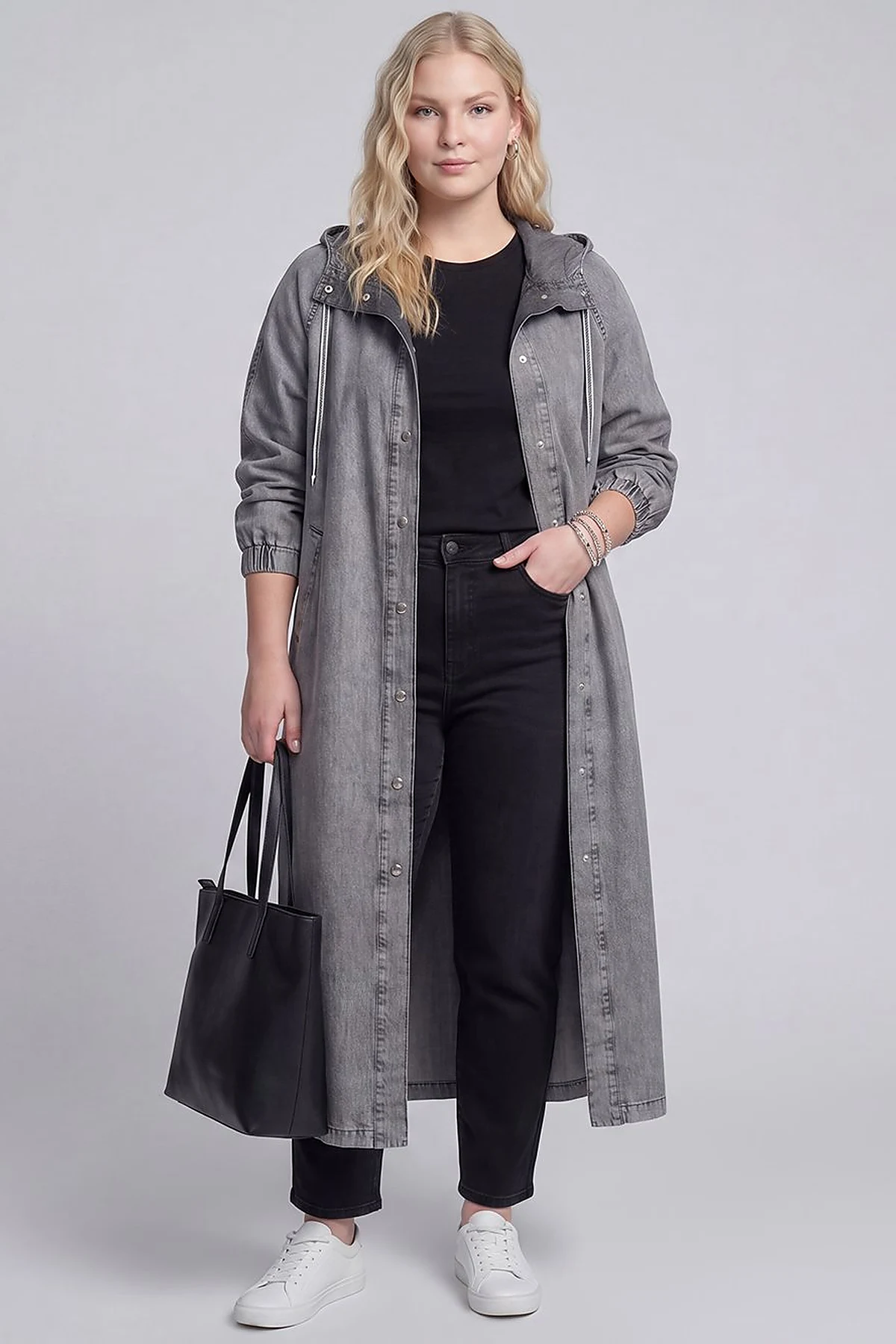 Kapüşon Detaylı Denim Giy Çık Antrasit
