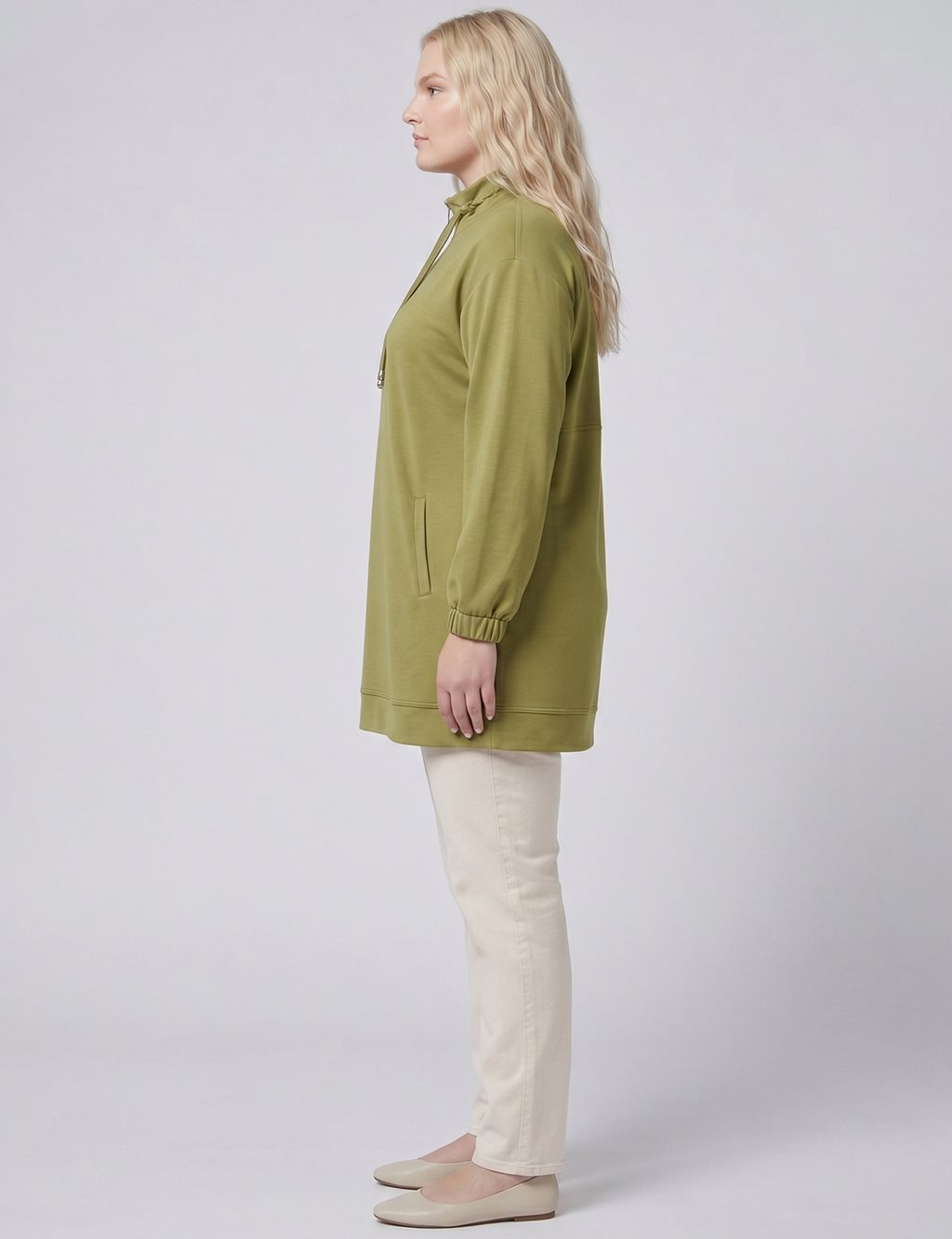 Stand Collar Modal Sweatshirt Matcha Green