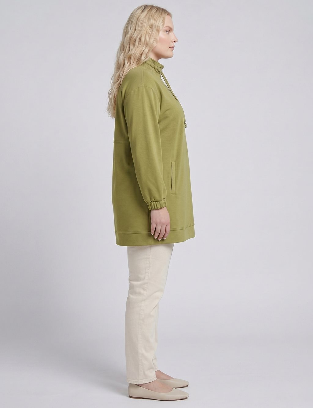 Stand Collar Modal Sweatshirt Matcha Green