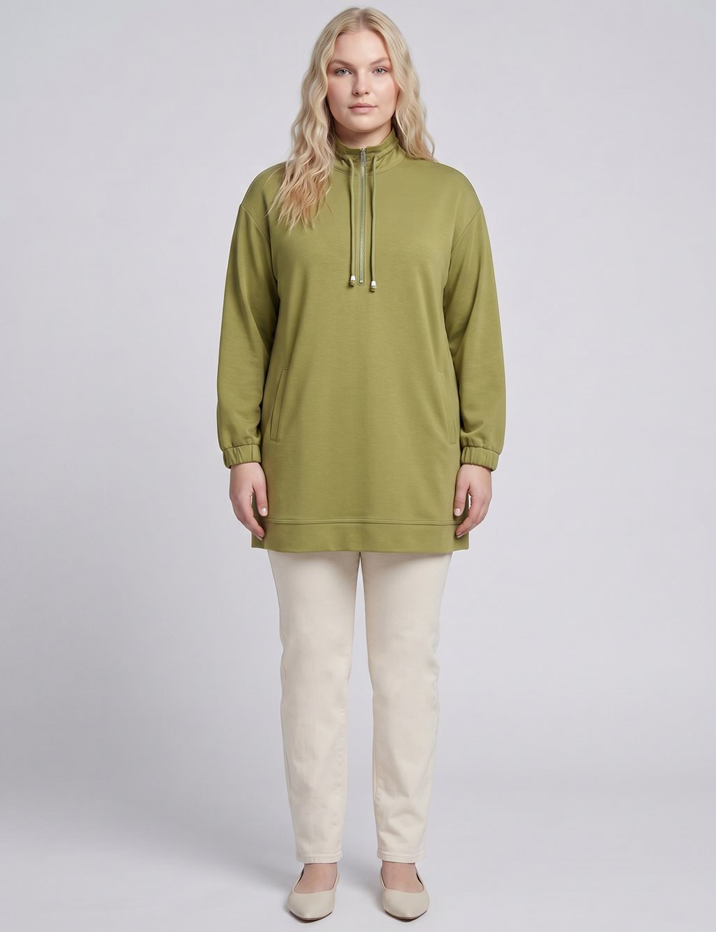 Stand Collar Modal Sweatshirt Matcha Green