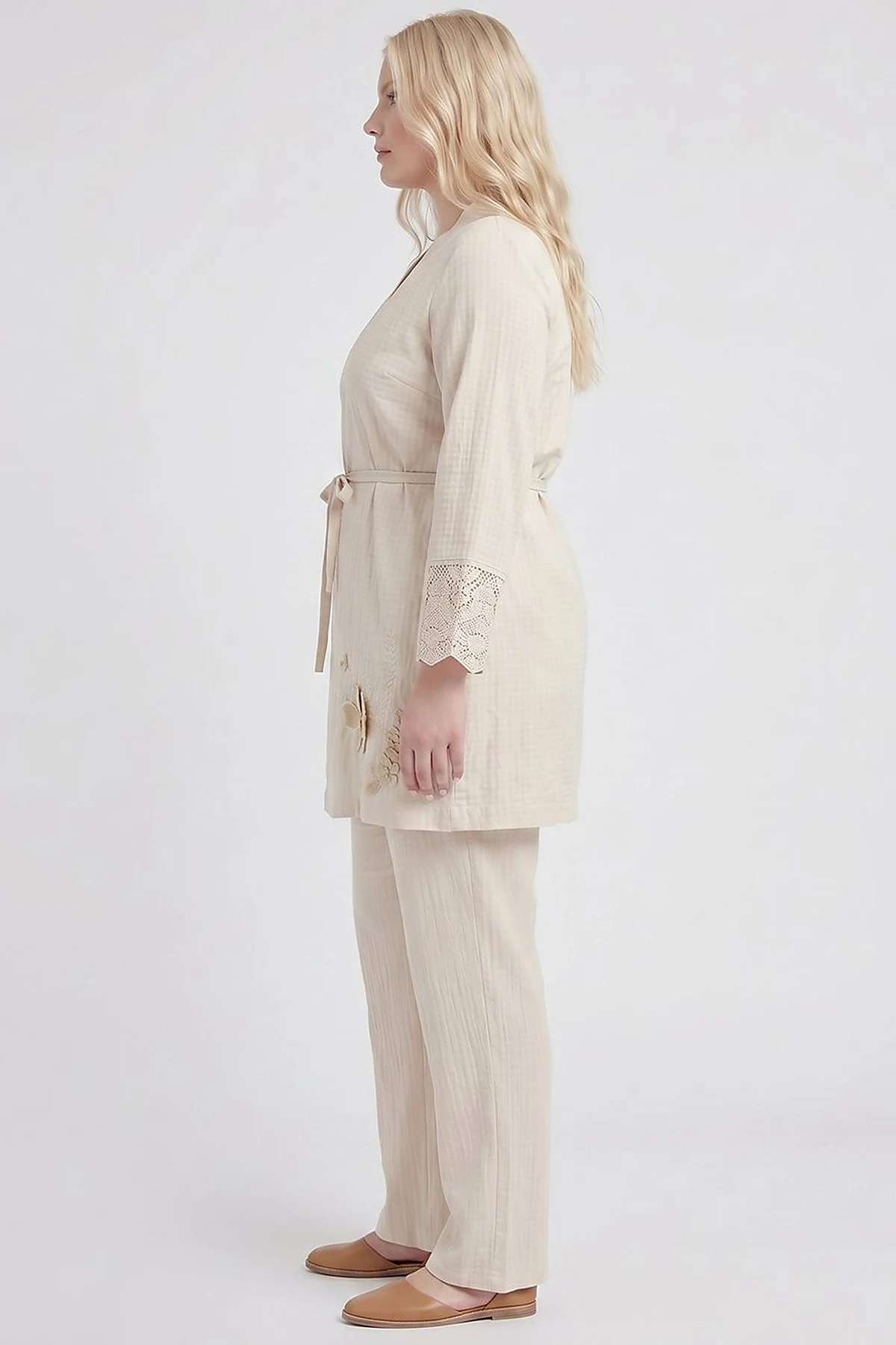 Belted Textured Throw-On Cream