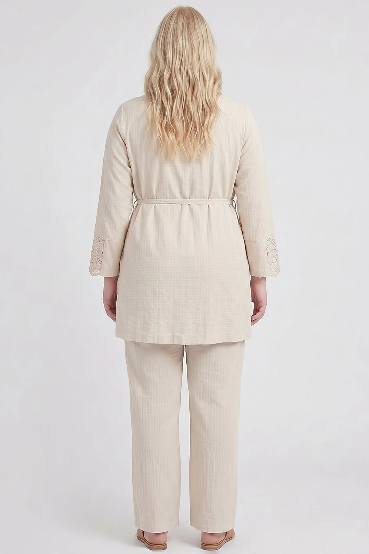 Belted Textured Throw-On Cream