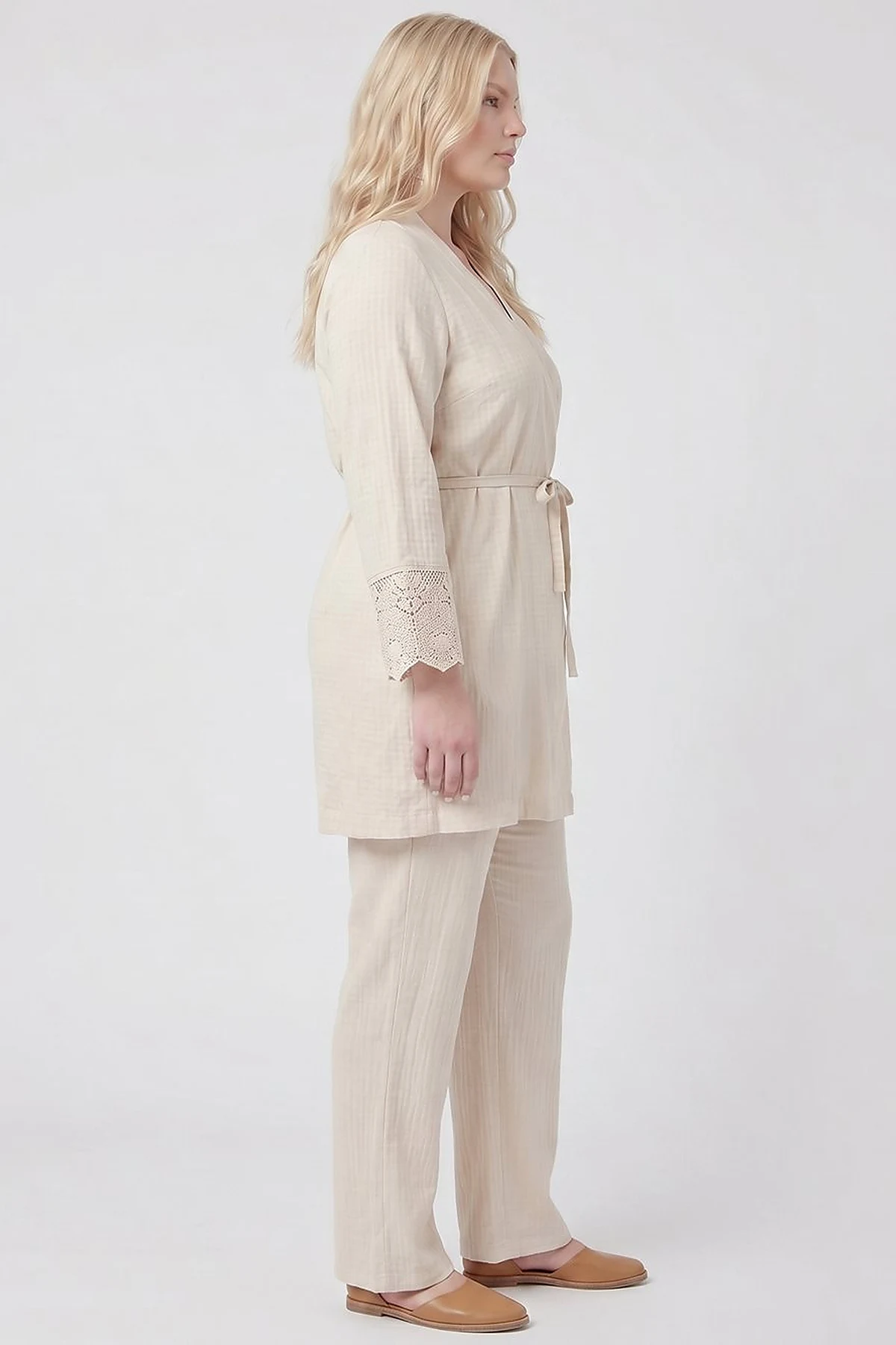 Belted Textured Throw-On Cream