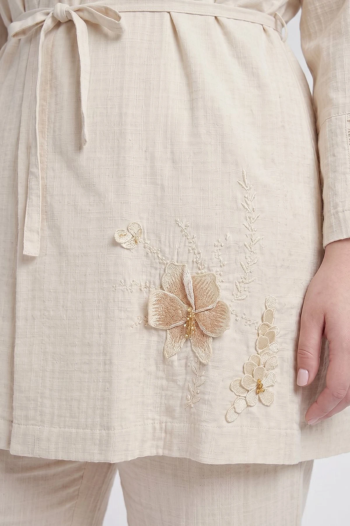 Belted Textured Throw-On Cream