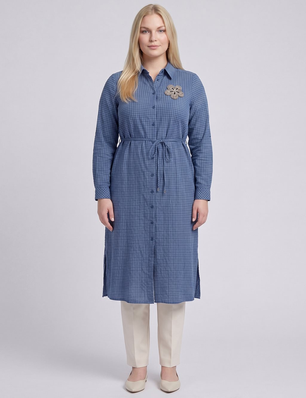 Embroidered Textured Tunic Indigo
