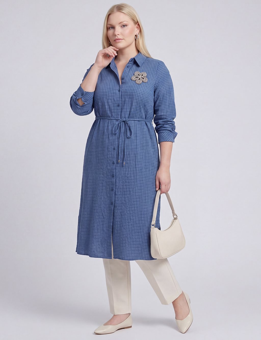 Embroidered Textured Tunic Indigo