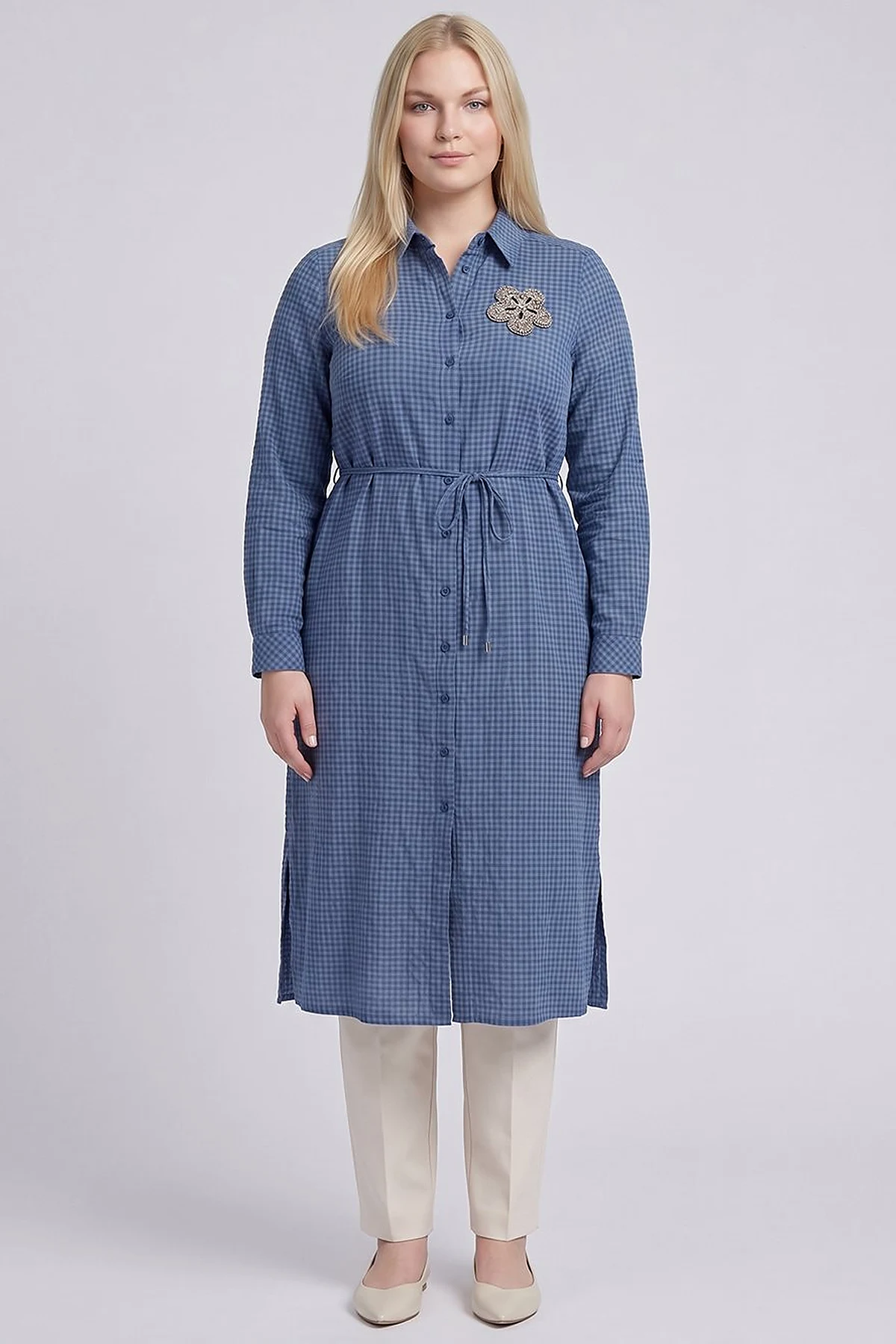 Embroidered Textured Tunic Indigo