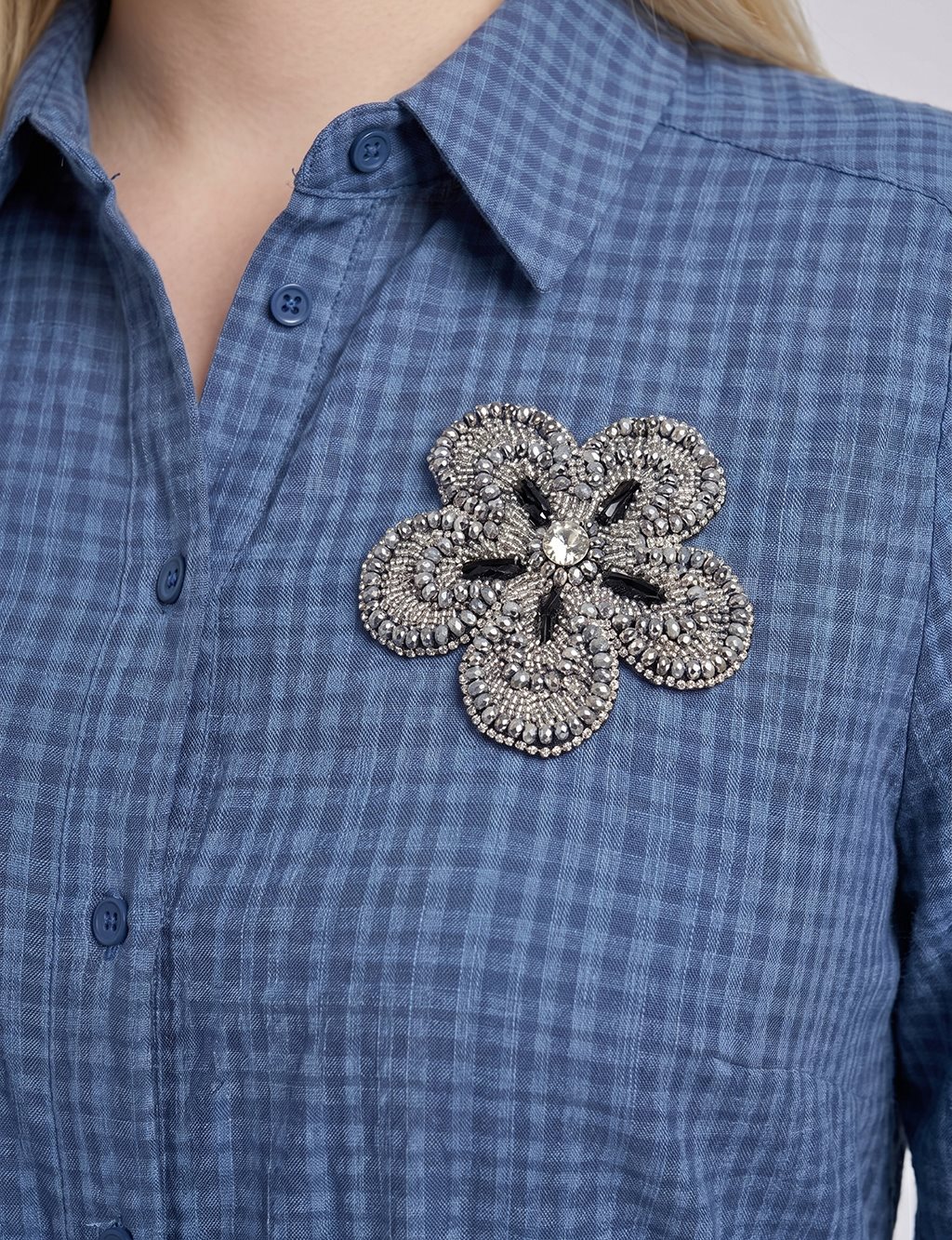 Embroidered Textured Tunic Indigo