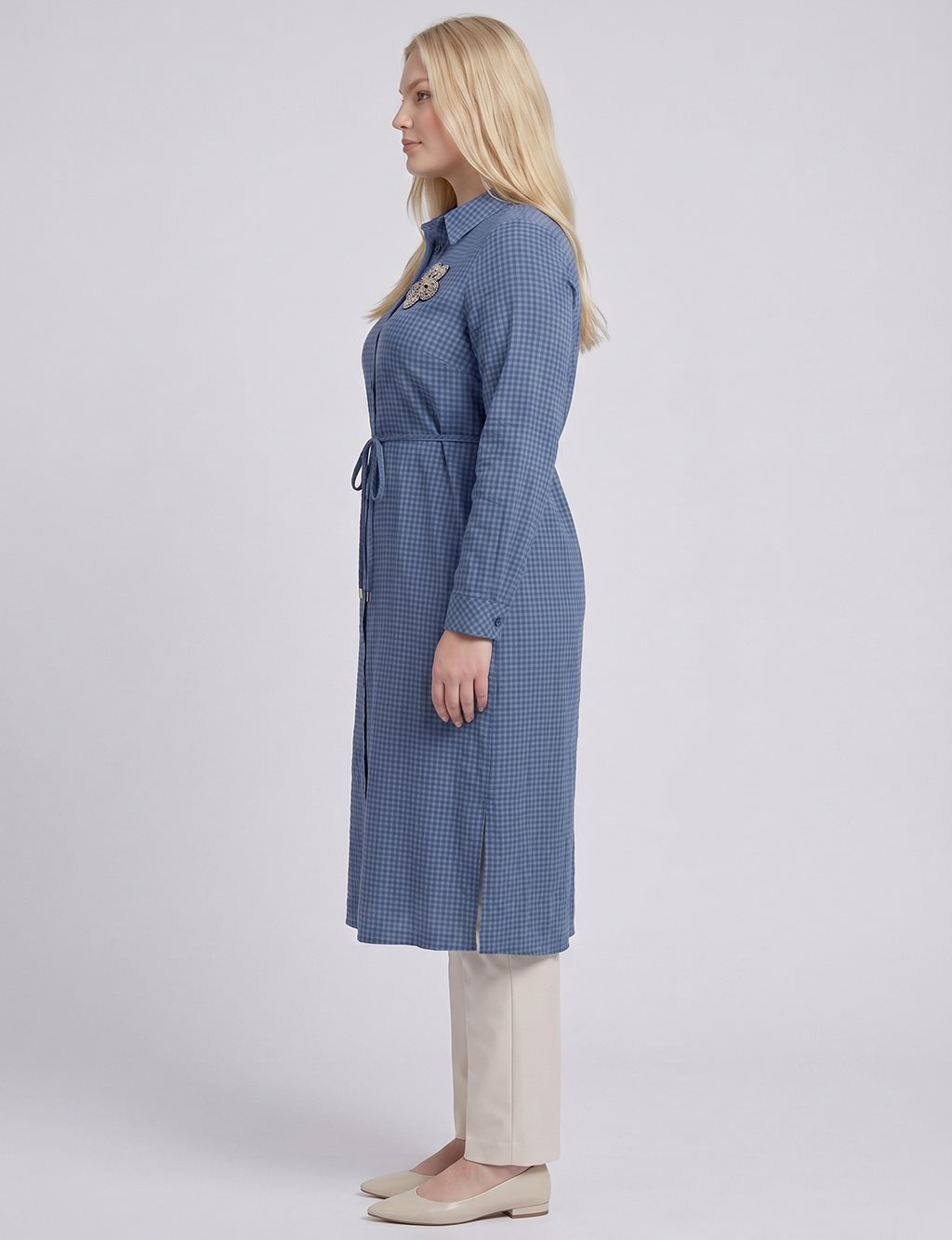 Embroidered Textured Tunic Indigo