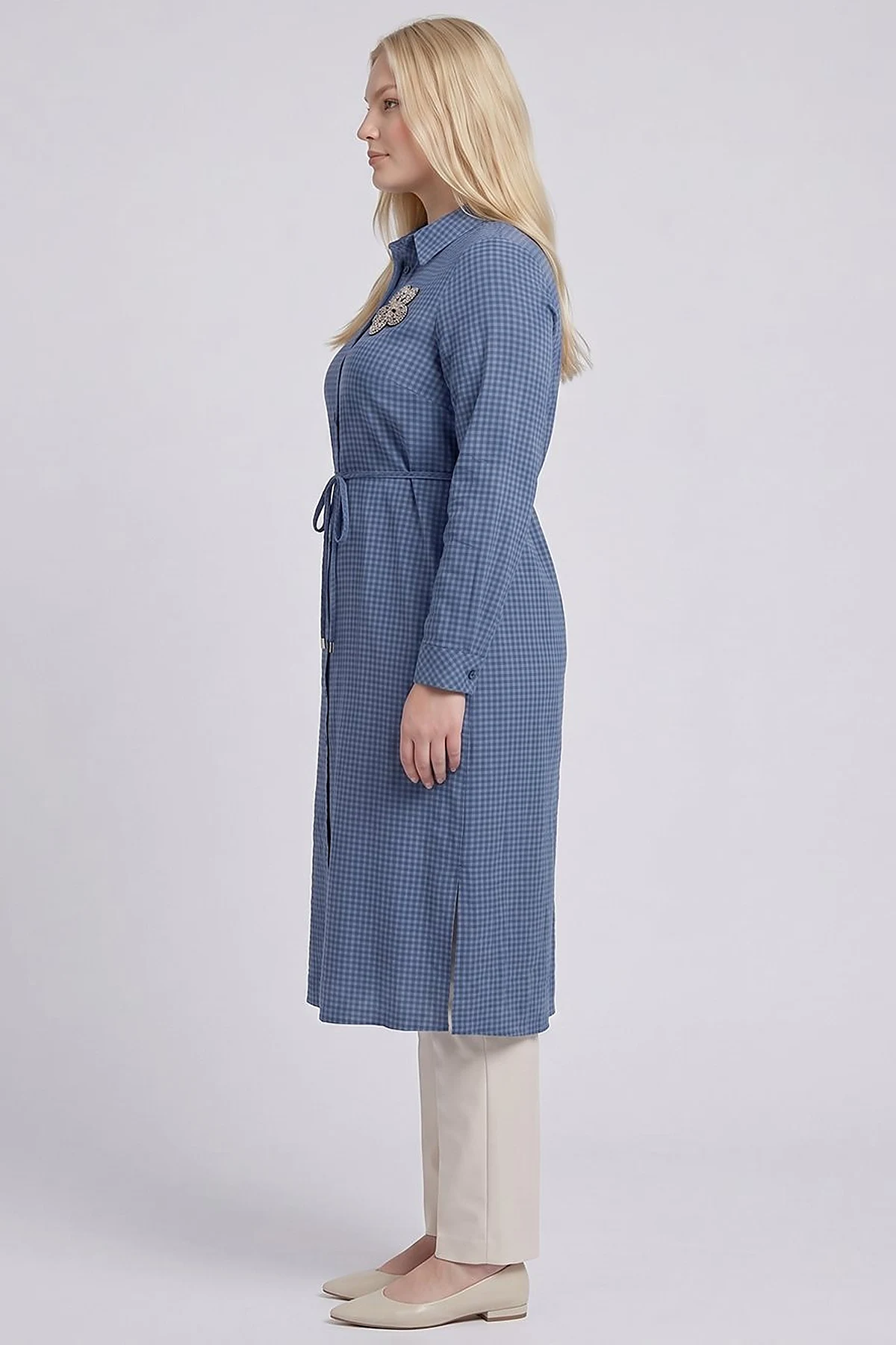 Embroidered Textured Tunic Indigo
