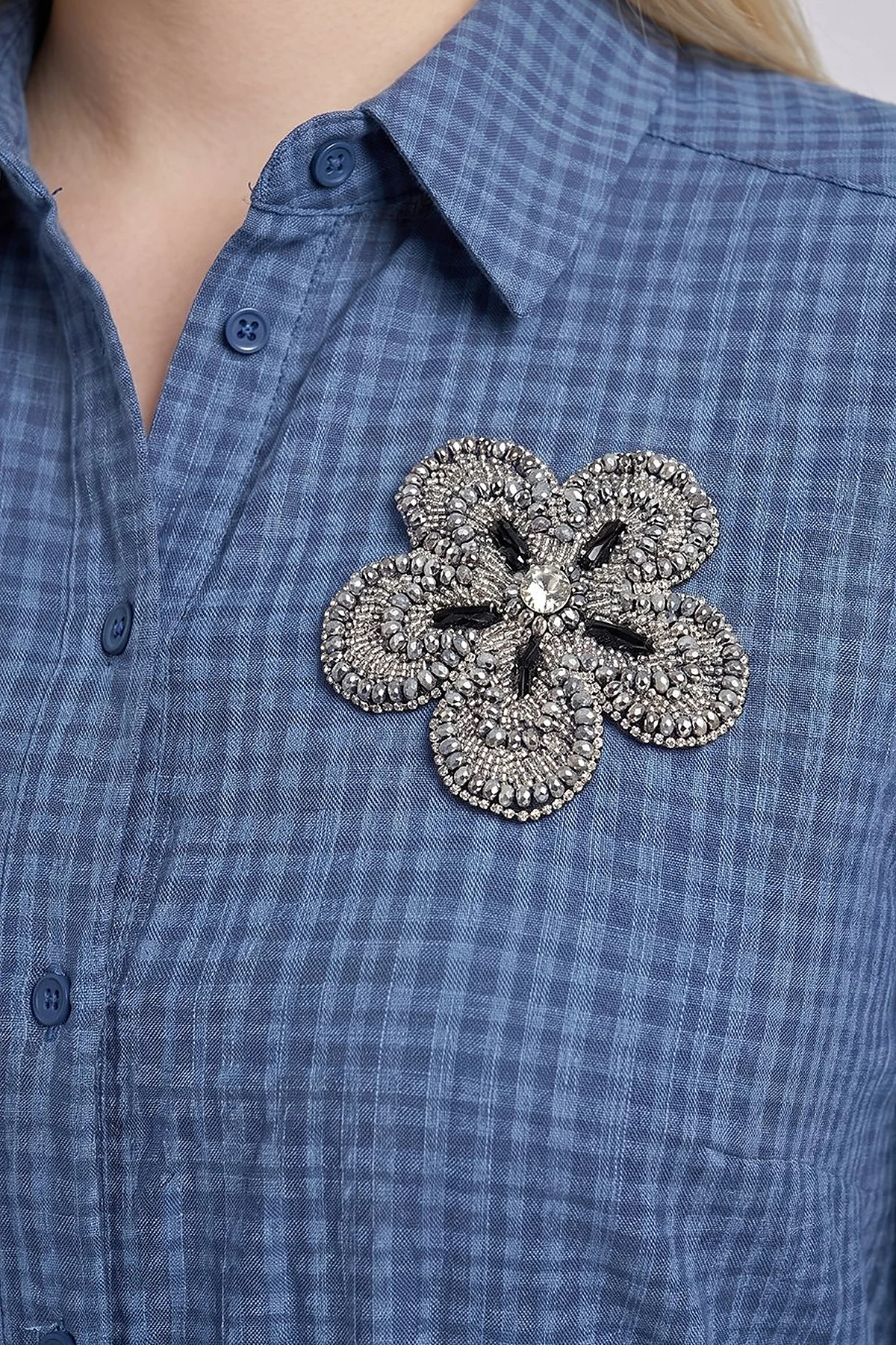 Embroidered Textured Tunic Indigo