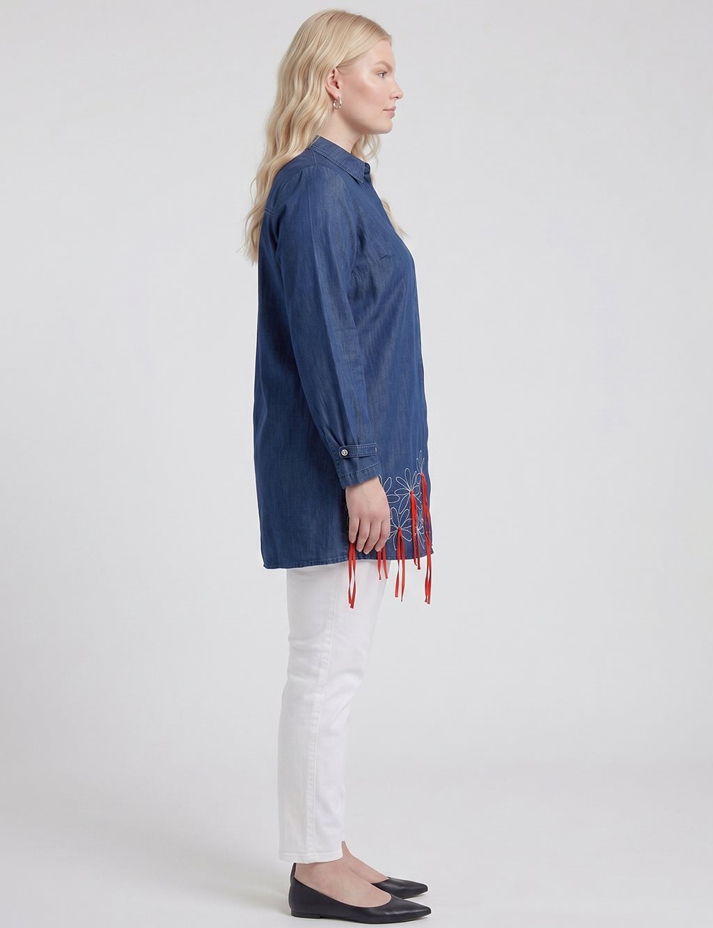 Embroidered Denim Tunic Indigo